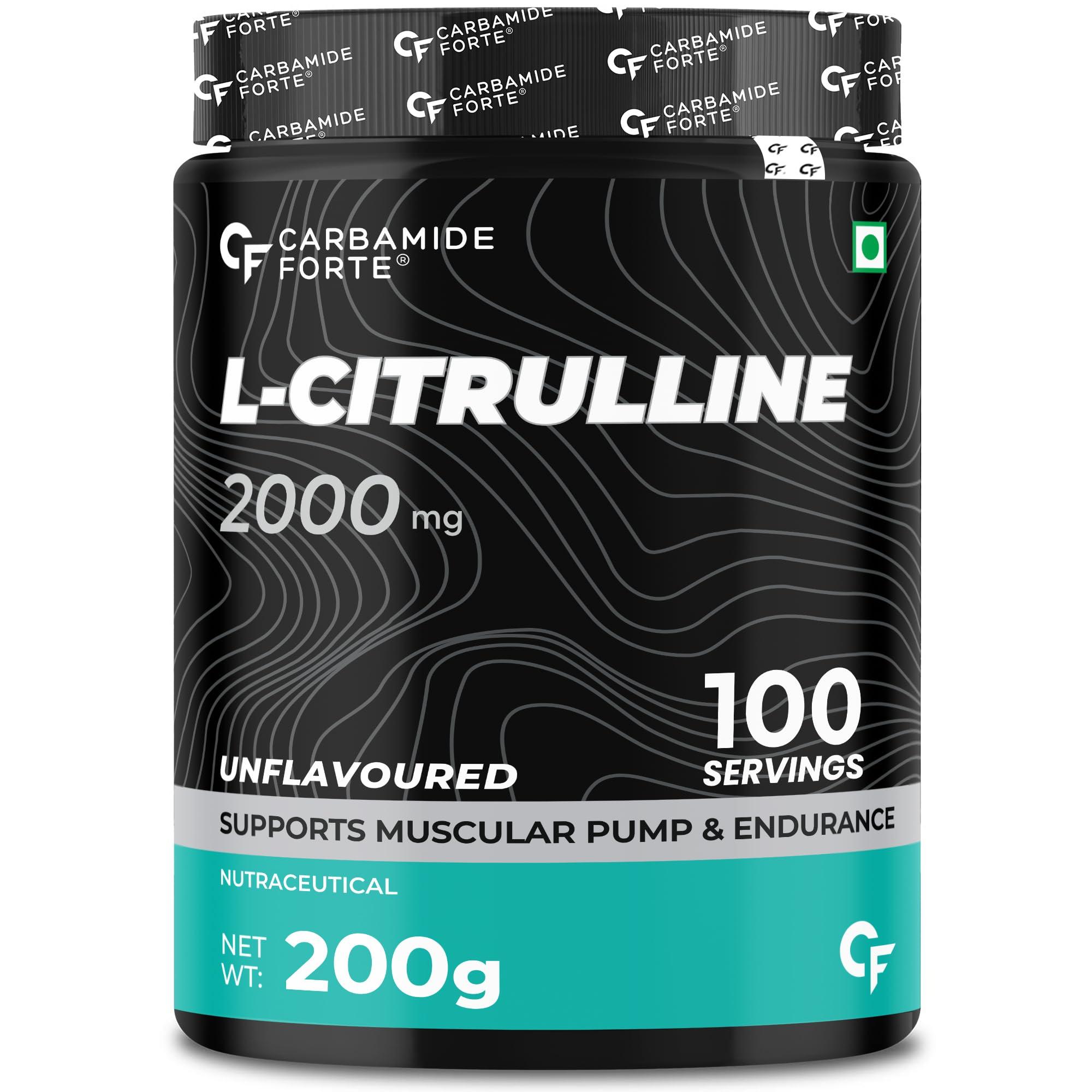Carbamide Forte Carbamide Forte L Citrulline Powder 2000mg | Boosts Nitric Oxide, Pre Workout Supplements for Men & Women - Unflavoured - 100 SERVINGS - 200g