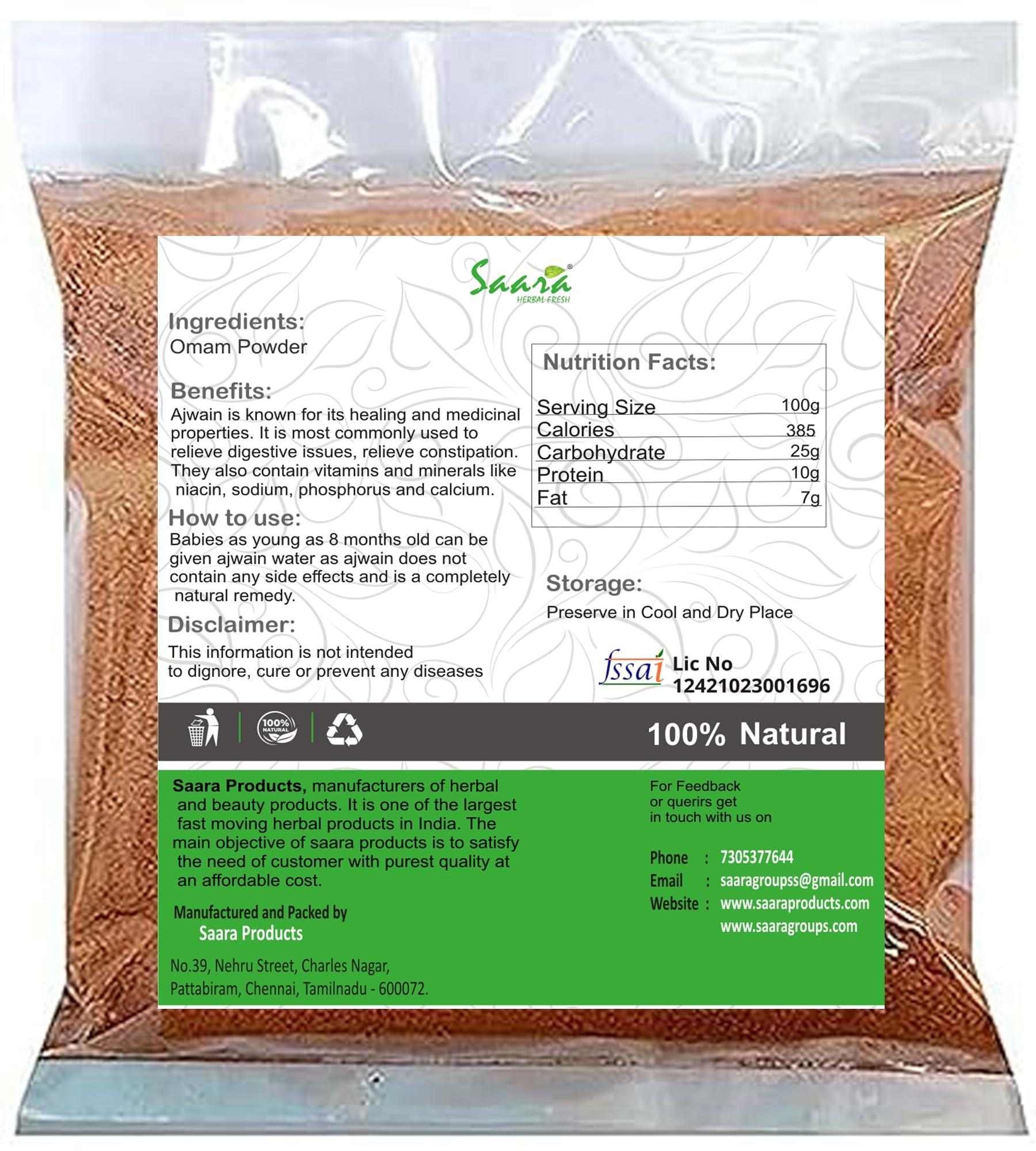 SAARA Saara HARBAL FRESH Omam Powder, 50g, Ajwain Carom Seed powder, Ajowan Carway, Thymol Seed powder,50g(pack of 1 x 50g)