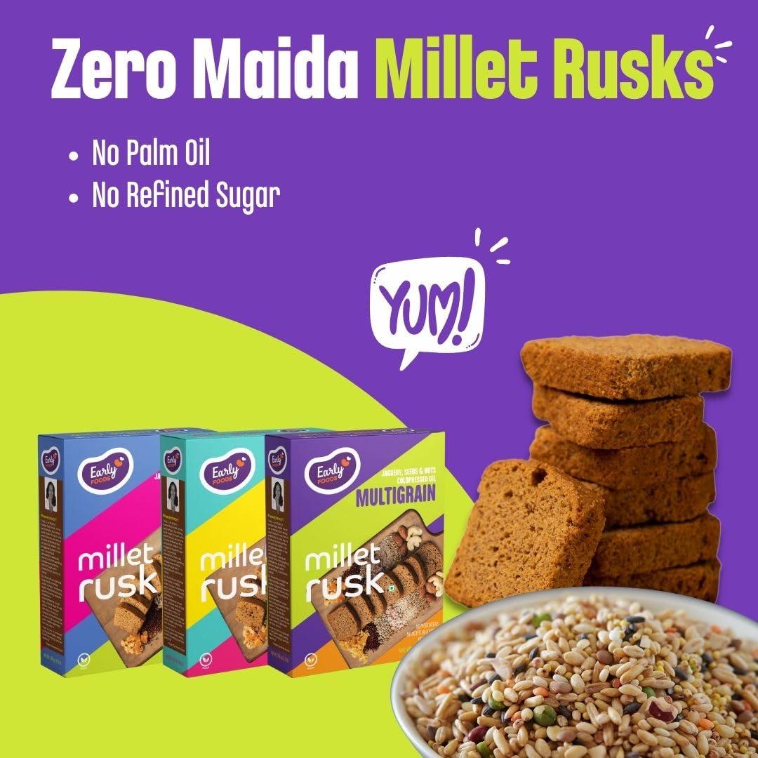 Early Foods Early Foods - Pack of 3 : Ragi, Jowar & Multigrain Rusks | Millet Rusk Sugar Free | No Maida Rusk | Rusks for Kids | Millet Toast Biscuits Rusk 230g x 3