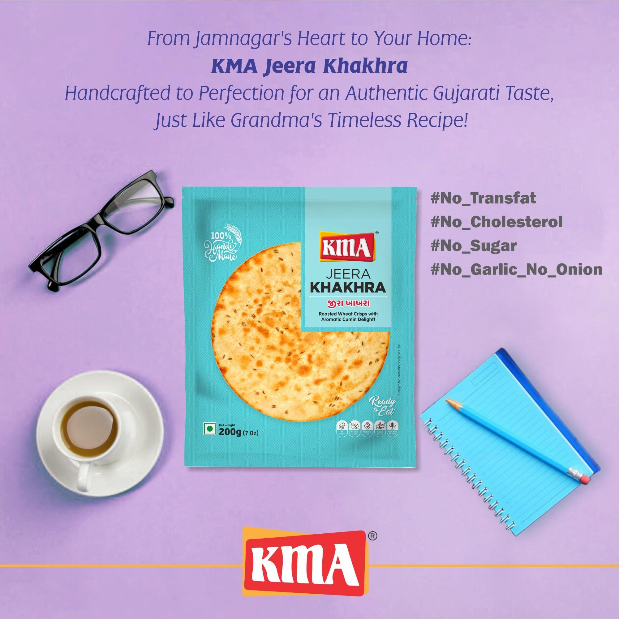 KMA KMA Gujarati Khakhra Combo 800g (4 packs * 200g each)  2 Jeera Khakhra , 2 Bajri Dhebra (Millets) Khakhra - Handmade Roasted Fresh Snacks , Ready to Eat Indian Whole Wheat Delight , Crispy & Nutritious with Authentic Taste , Healthy Diet , Low Calori