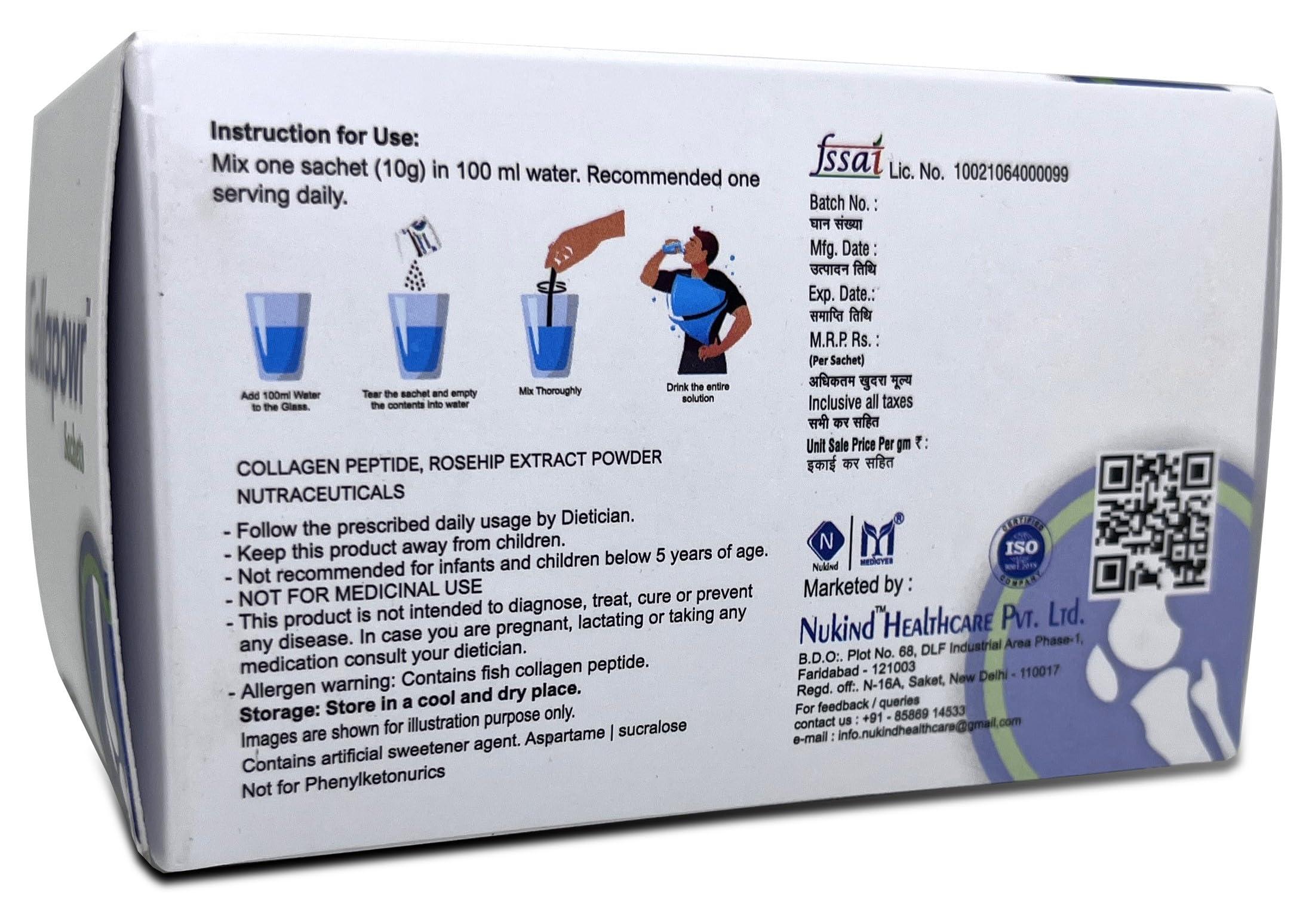 Medicyes Collapowr Marine Collagen peptides, Rosehip And Vitamin-C Sachet(Orange Flavour) (10 x 10 g)