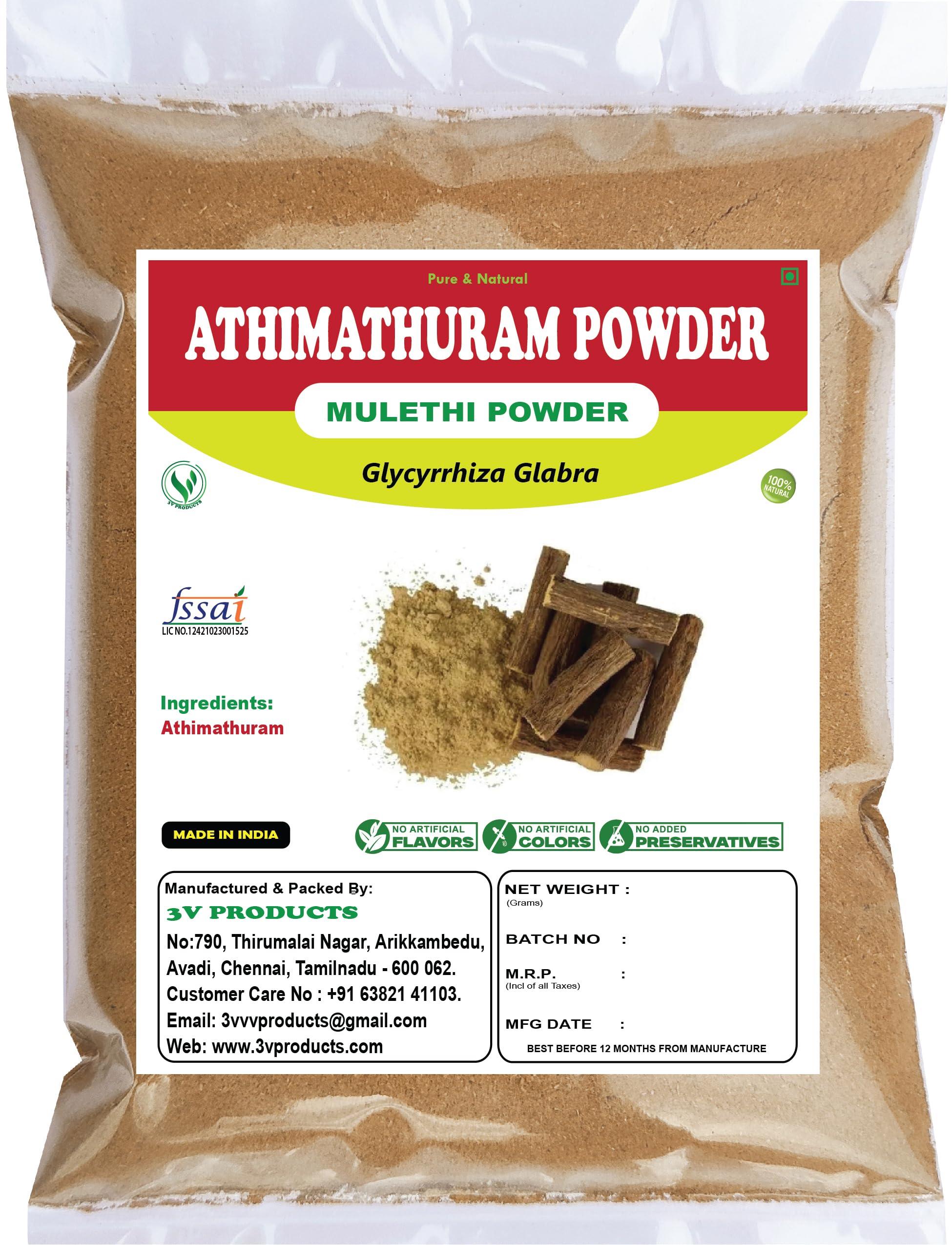 3V PRODUCTS Athimathuram Powder 200g | Mulethi | Licorice | Glycyrrhiza Glabra (Pack of 2x100g)