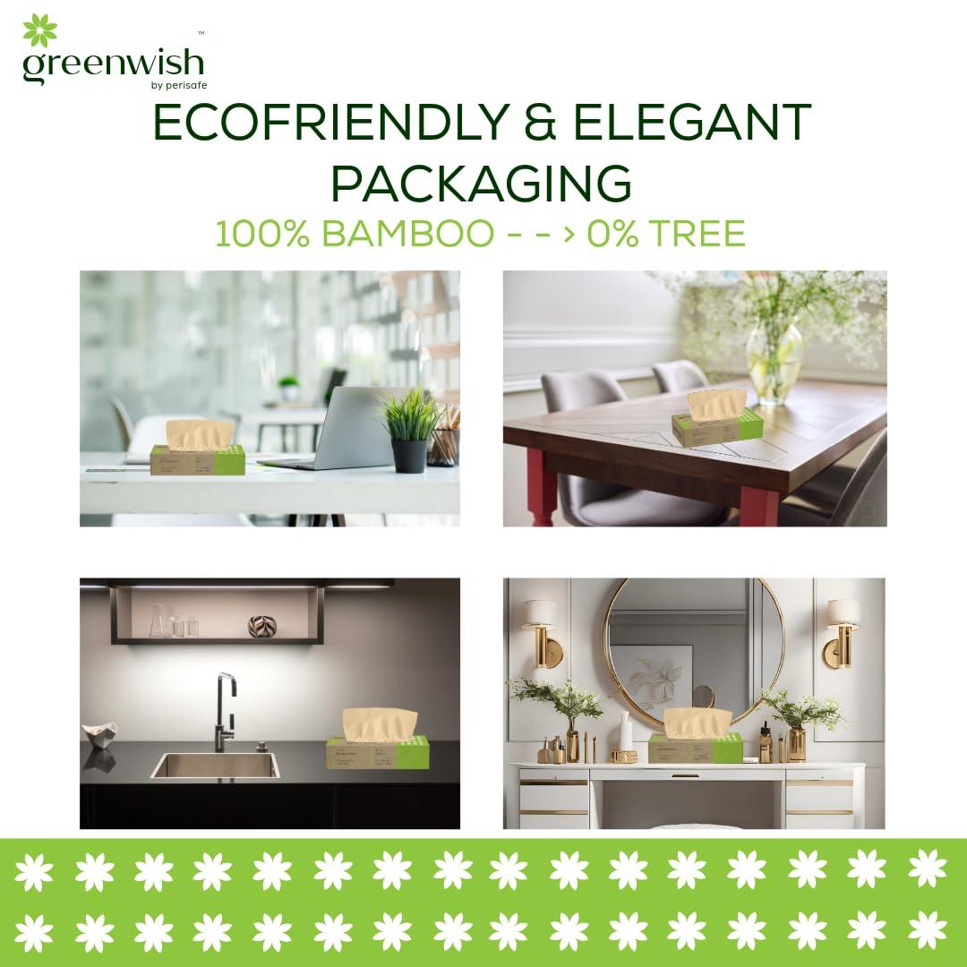 GREENWISH Greenwish Bamboo Soft Facial Tissue Box-100pulls (Pack of 6), 100% Biodegradable, Eco friendly and Chemical Free, Car Tissue Box