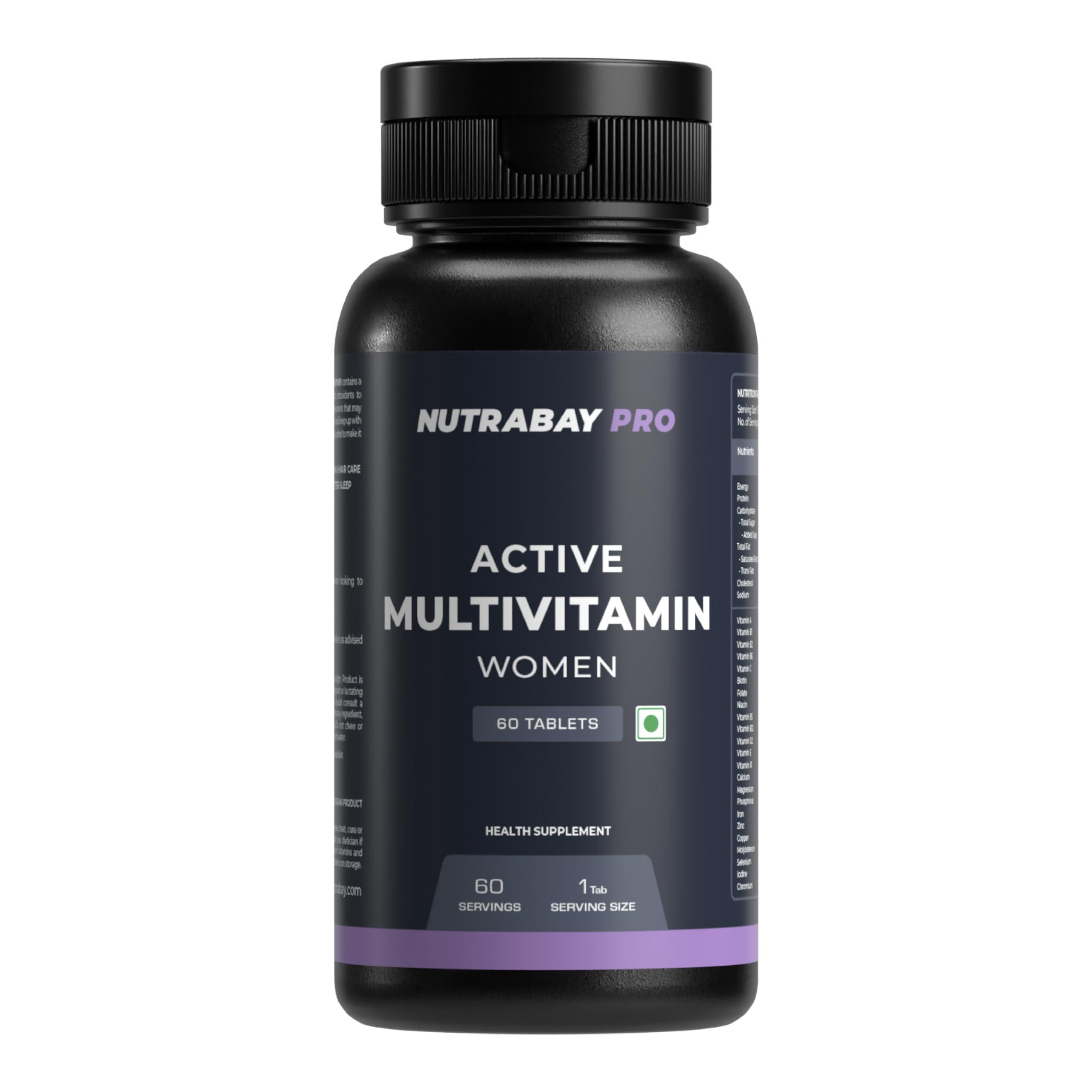 Nutrabay Nutrabay Pro Active Multivitamin for Women - 60 Tablets | Effective Doses of Iron, Vitamin A, B5, B6, C, D, E & K and Multiminerals | Immunity, Hair, Skin, & Bone Support