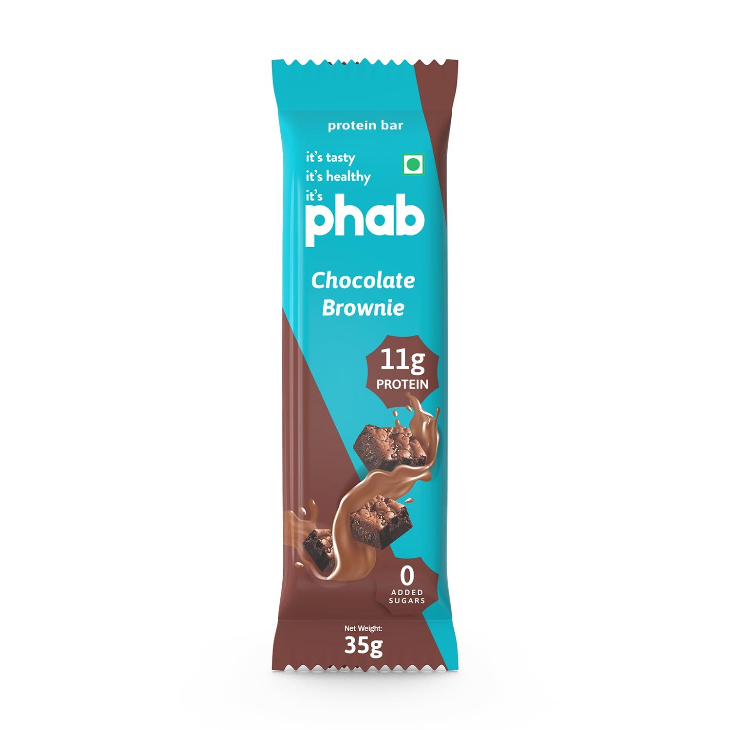 Phab Phab Chocolate Brownie 11G Protein Bars (Pack Of 6), Pea Isolate, High Fiber, No Preservatives For Energy, Fitness & Immunity With Goodness Of Dates & Cocoa Powder, 210 Gm