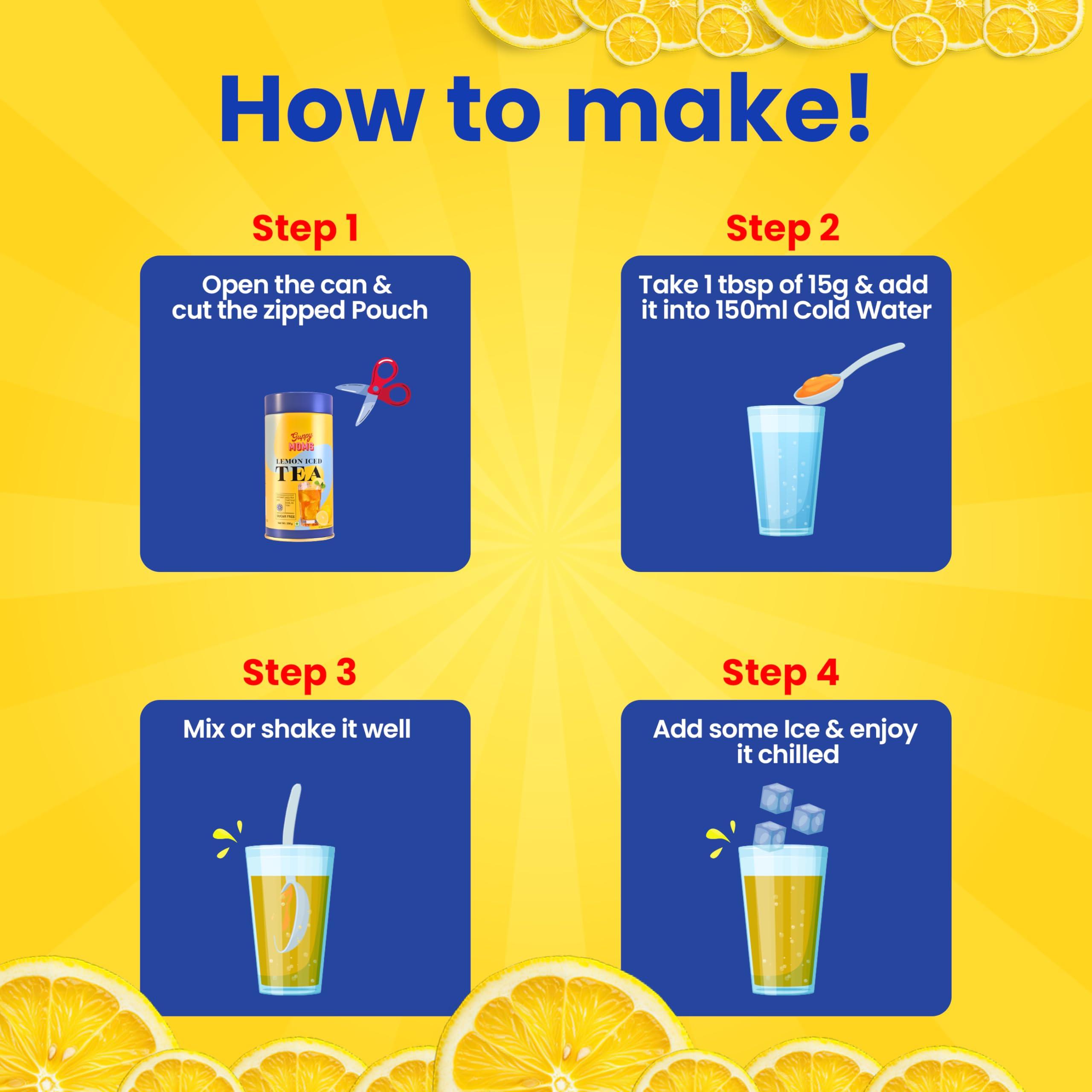 GUPPY MOM\'S GUPPY MOM\'S Lemon Iced Tea: Powdered Ice Tea, Sugar-Free Lemon Iced Tea With Vitamin C - Chai, 0.3 Kg