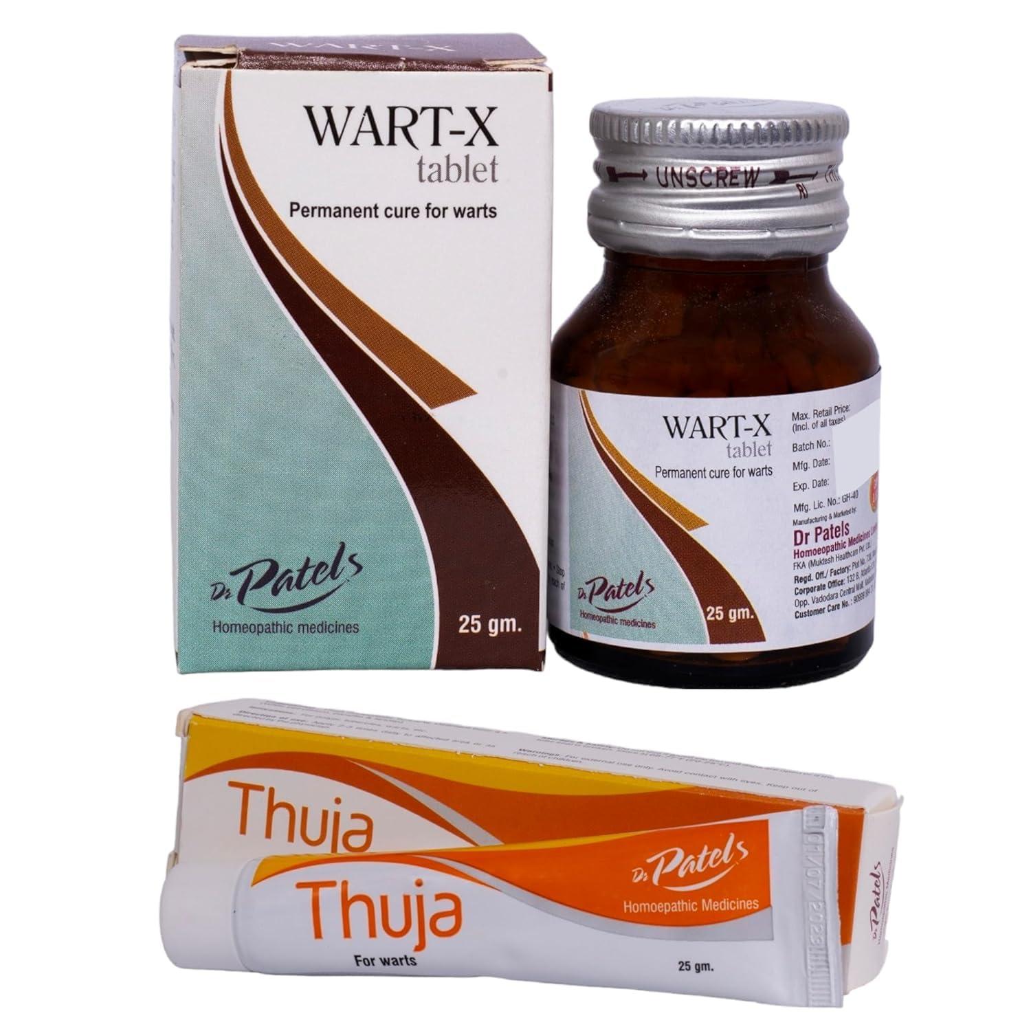 DR PATELS HOMEOPATHIC MEDICINES DR PATELS HOMEOPATHIC MEDICINES Wart X Tablet & Thuja Ointment Combo|Removal Of All Types Of Warts, Corns, Callosities|Polypi & Tubercles-Combo