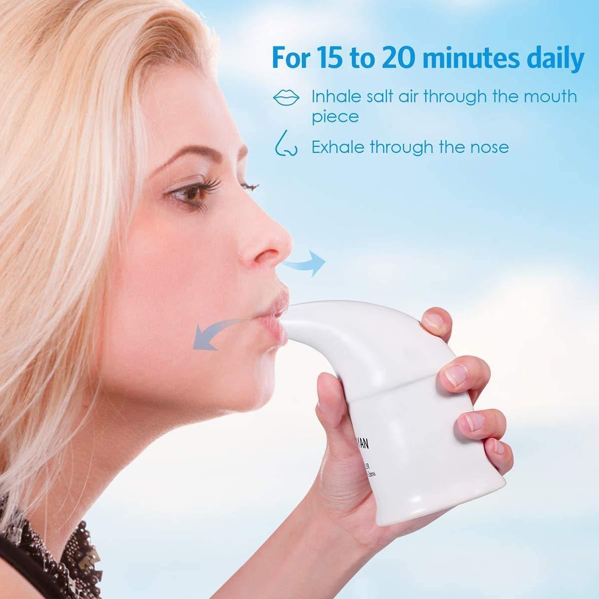 Green Home Himalayan Salt Inhaler & 180g Pink Salt, Crystal Salt, Refillable Salt Inhaler- All-Natural Respiratory Aid, Salt Therapy Pocket Inhaler for Health and Wellness-White