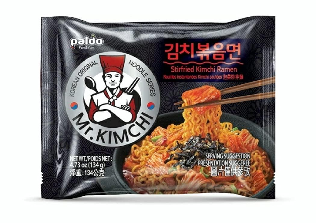 Paldo Paldo Fun & Yum Mr. Kimchi Noodles, Original Vegetarian Korean Ramyun, Stir Fried Kimchi Ramen, 134 Grams(Pack of 4)