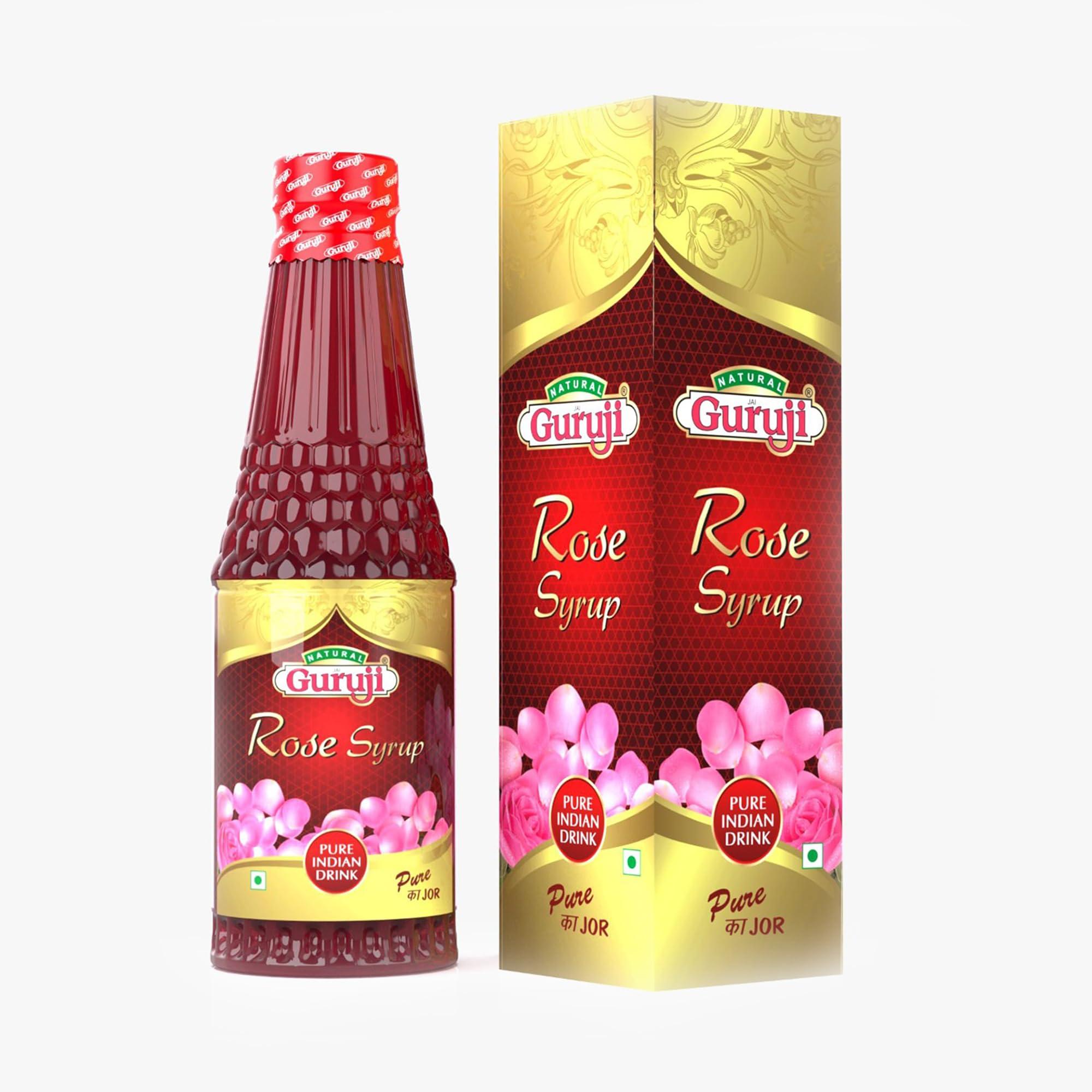 Jai Guruji Jai Guruji Rose Syrup Sharbat, Instant Refreshing Drink For Summer (Mix with milk or Water or Soda) 750ml