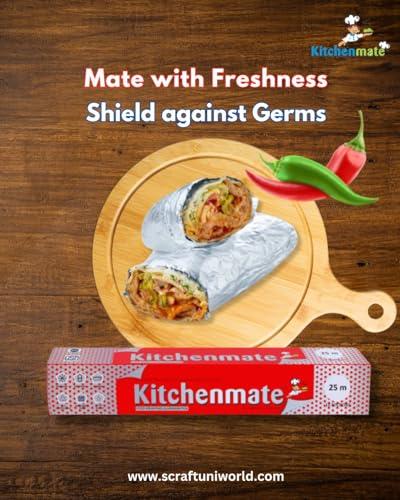 Kitchenmate Kitchenmate 25 m Aluminium Foil for Food Packing, Wrapping, Baking, Storing and Serving, Keeps Food Safe & Flavourful, Microwace Safe Foil Paper for Food Wrap Non Toxic (Pack of 1)