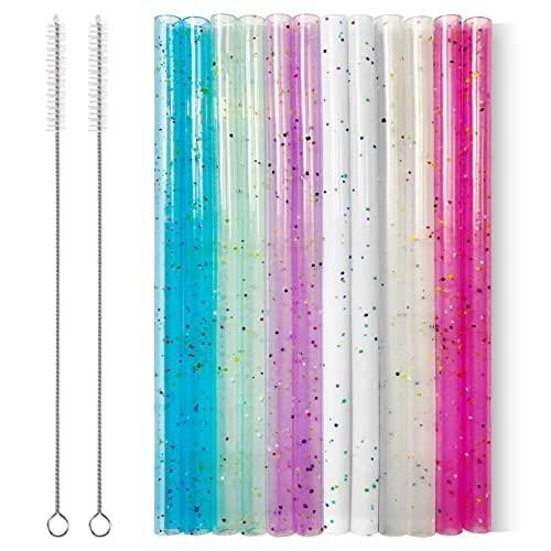 HT-INTL Reusable Silicone Drinking Straws, 12 Pcs Eco Friendly Silicone Straws 2 cleaning Brushes,for 30oz and 20oz Tumblers, Rtic,Yeti, Ozark, (Two-tone Dot, 10 inches)