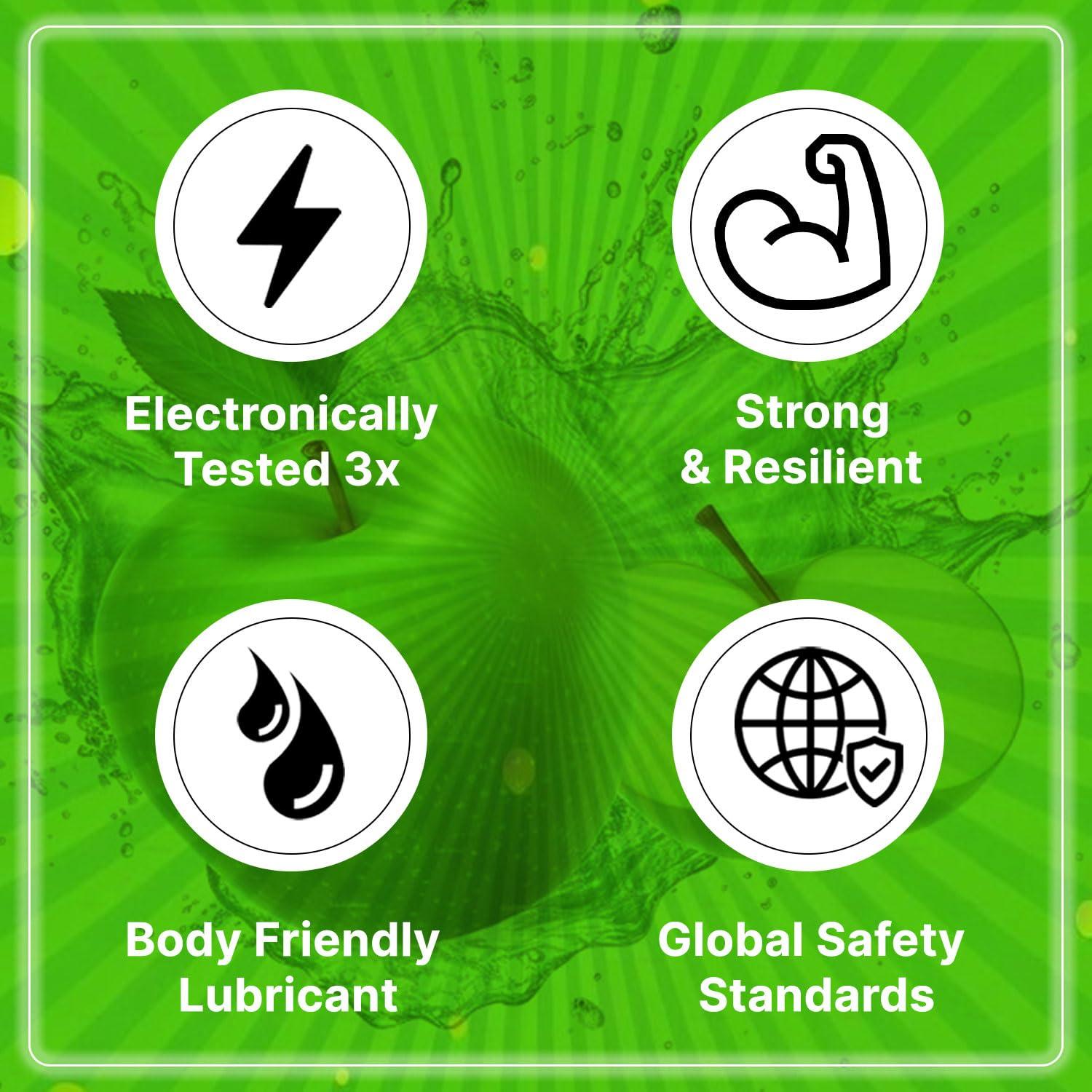 NOTTY BOY NOTTY BOY Extra Thin Without Dotted Condom, Green Apple Flavour For Tangy Twist, Extra Lube With Reservoir Tip - 21 Units (Pack of 7)