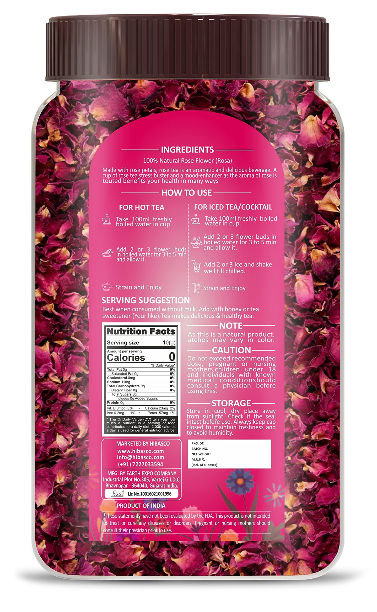 HIBASCO HIBASCO Rose Petals Tea | Natural Colorant | Used for Hot Tea | Iced Tea | Cocktails | Mocktail | Syrups | 60 gm