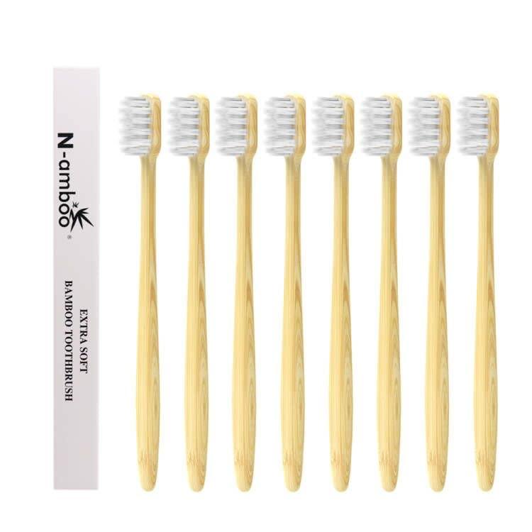 N-amboo N-amboo Super Soft Toothbrush Bamoo Toothbrush 10000 Nano Bristles White Extra Soft Bristles Pack of 8