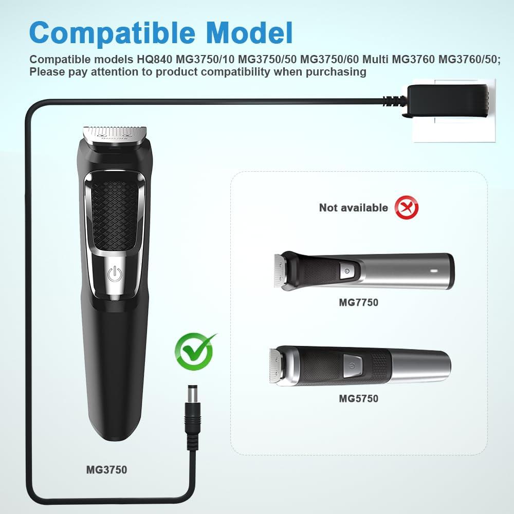 HYGAMOCC 8V 100mA Quick Charger for Philips Norelco HQ840 Multigroom Series MG3750 MG3750/50 MG3750/10 MG3750/60 MG3760 MG3760/50 Trimmer Adapter Power Supply Cord for Philips