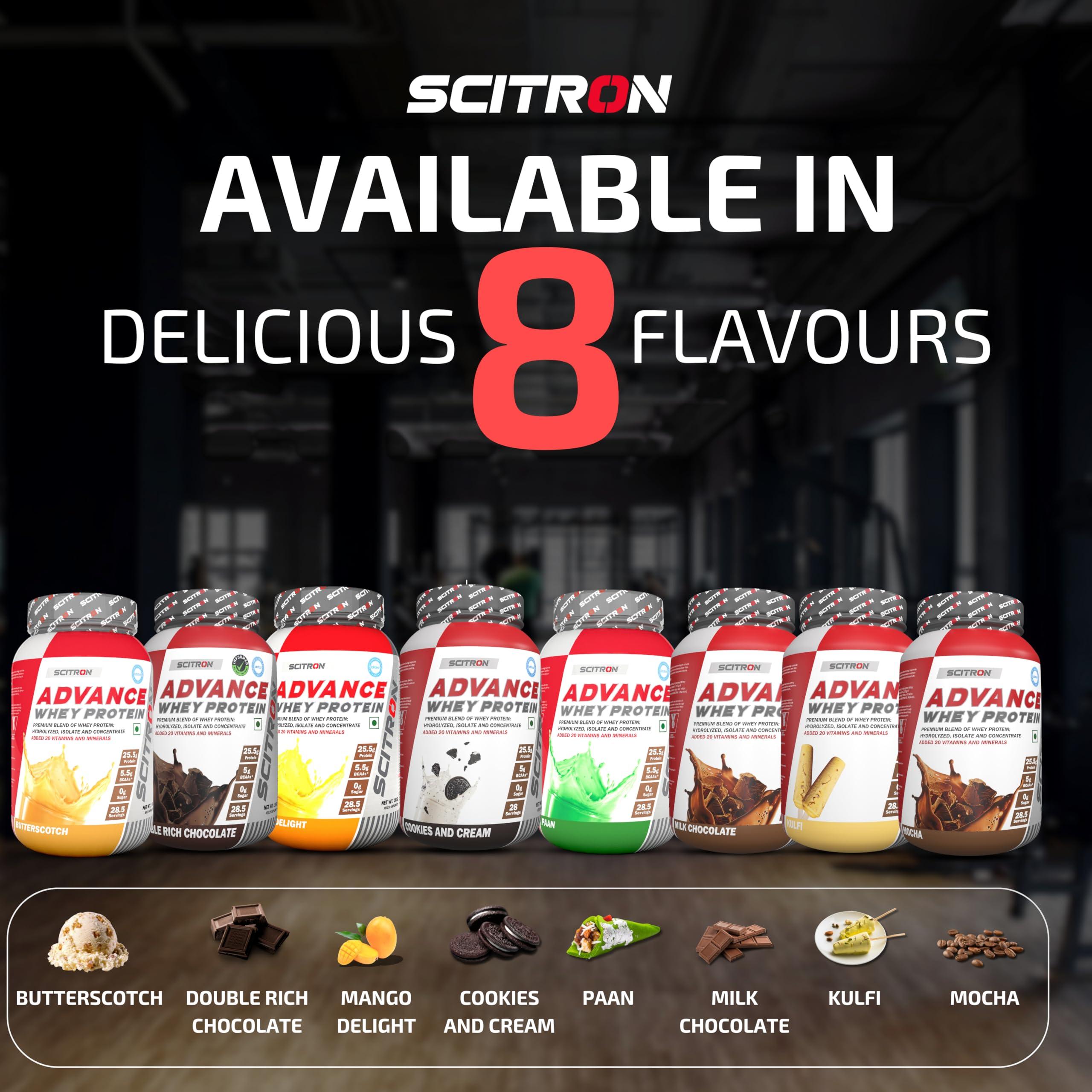 SCITRON Scitron Advance Whey Protein 1Kg Kulfi (28.5 Servings, 25.5g Protein, 5g BCAAs, 0g Sugar, 20 Vitamins & Minerals) Certified by Labdoor,USA | Sourced from Glanbia Nutrition | Certified by Informed Choice