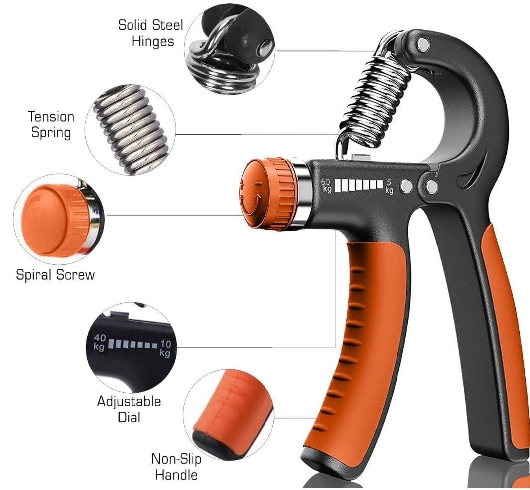 SQIN SQIN Adjustable Spring Hand Exerciser (5 to 60 Kg) Finger Exerciser Hand Grip Strengthener for Men & Women (Pack of 1, Random Colors)