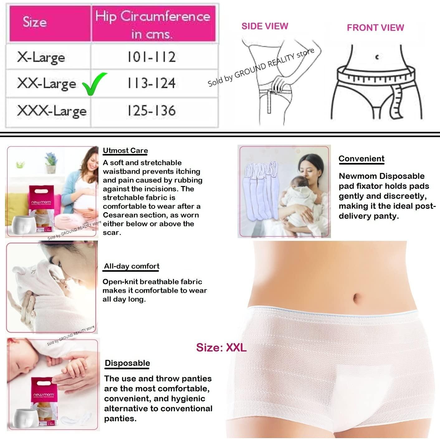 LUREME LUREME Combo Value Pack New Mom Maxi Maternity Sanitary Pads Napkins and XXL Panty Pad Fixator for Pregnancy/After Delivery. 5 New Mom Pads and 5 XXL (for Hip Size 113-124cm) Panty Pad Fixator