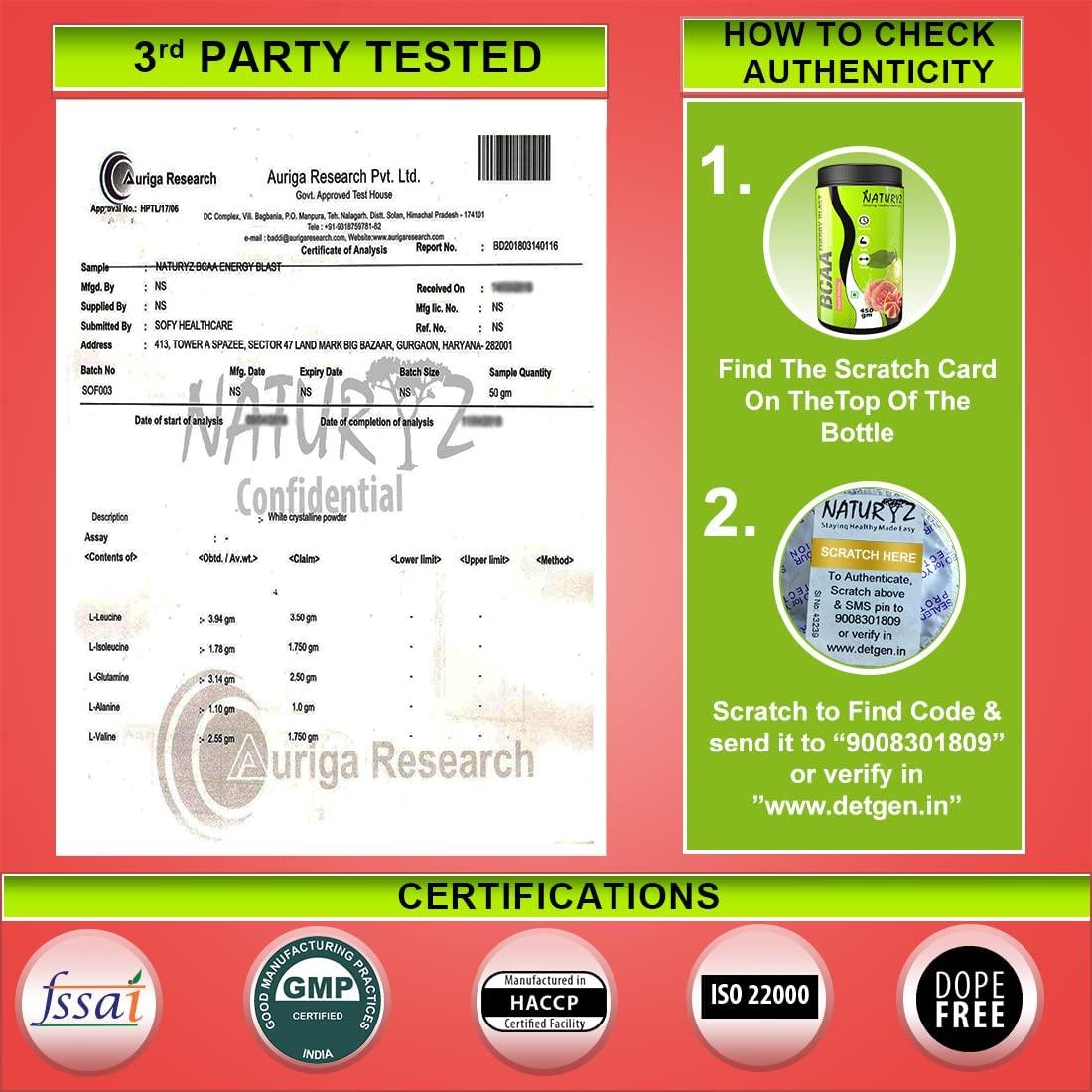 Naturyz NATURYZ BCAA Energy Blast Pre Intra Post Workout Supplement With 7000 BCAA | Glutamine | Citrulline | Beta-Alanine for Muscle Recovery | Power & Energy-450 Grams(Guava Flavor)