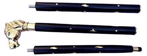AHSKY AHSKY Clock Handicraft Brass Horse Handle Wooden Walking Handcrafted Walking Cane 3 Folding 36 Inches