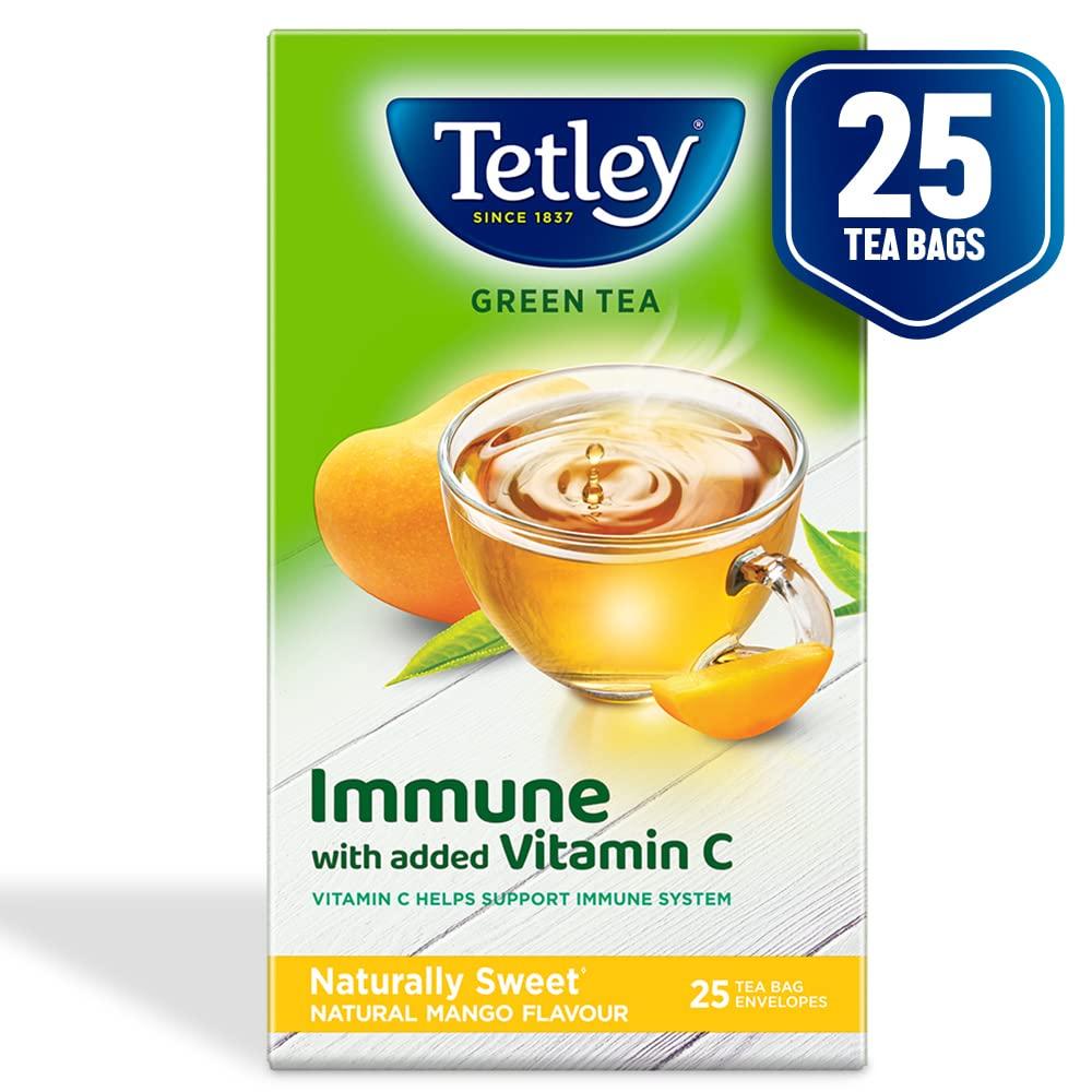 Tetley Tetley | Original | Rich Taste of Assam Tea |100 Tea Bags | 1.7g Each & Tetley | Naturally Sweet Green Tea with Mango Flavour | Immune with Added Vitamin C | Green Tea | 25 Tea Bags