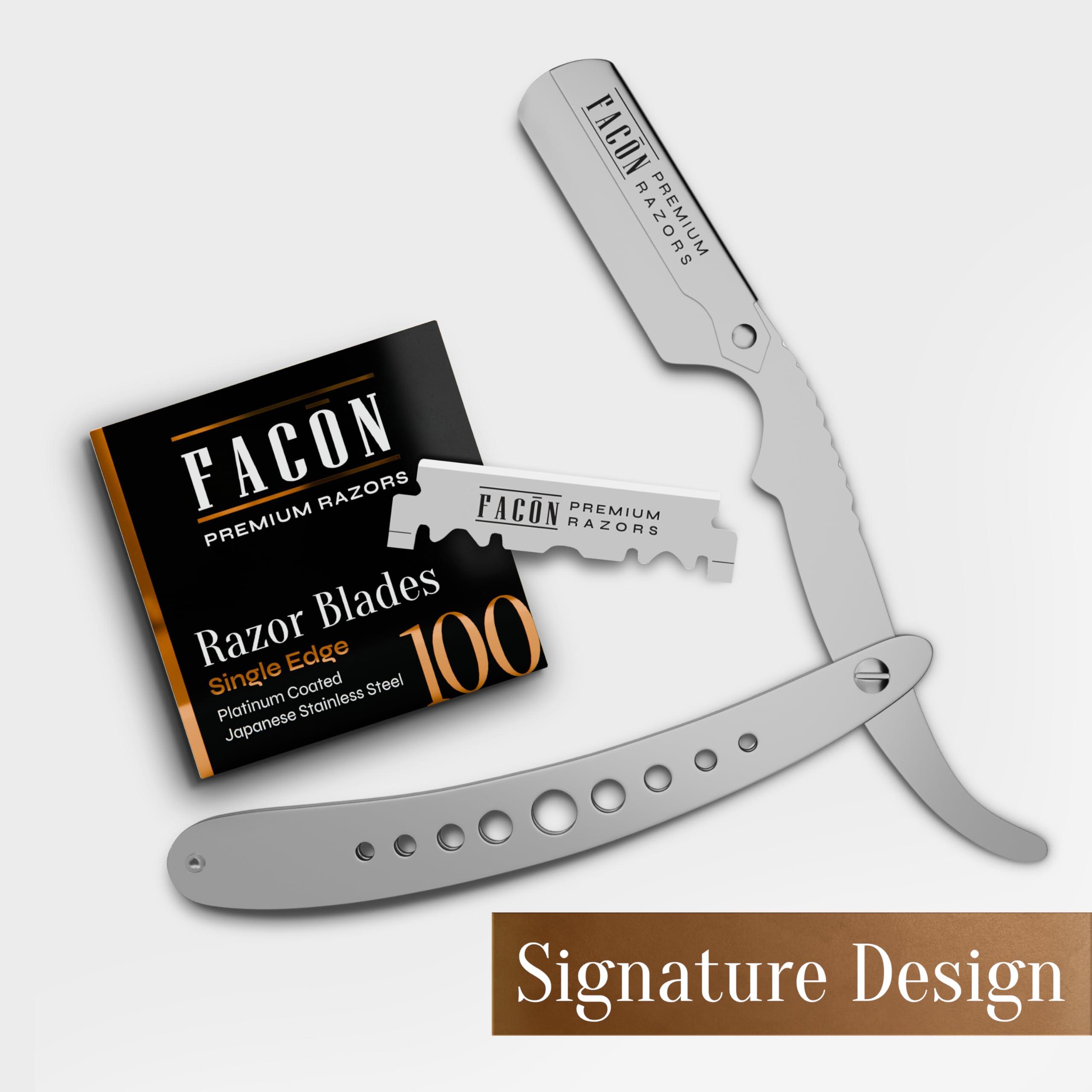 FACON Brown : 1 Seller - Facn Professional Straight Edge Barber Razor/Rasoirs/Rasoi - Salon Quality Cut Throat Shavette - Japanese Stainless Steel - NEW 2017 Model Limited Edition - Includes 5 DE Razor Blades