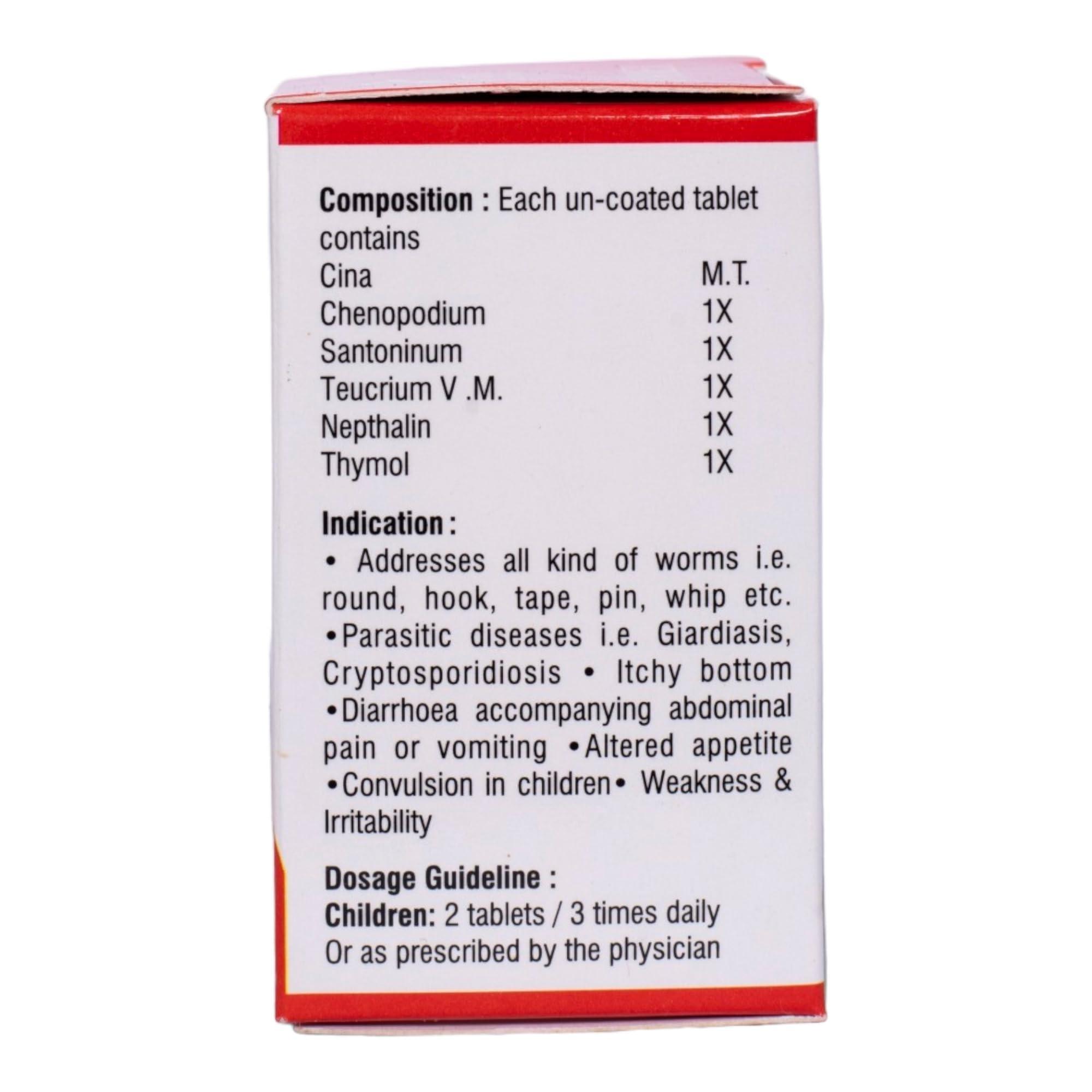 DR PATELS HOMEOPATHIC MEDICINES Dr Patel\'s Homeopathic Wormex Tablets | Ideal Treatment for Diarrhea, Convulsions, Itching, Parasitic Diseases, Worm Infestations, Weakness, and Irritability - 25gms (Pack of 2)