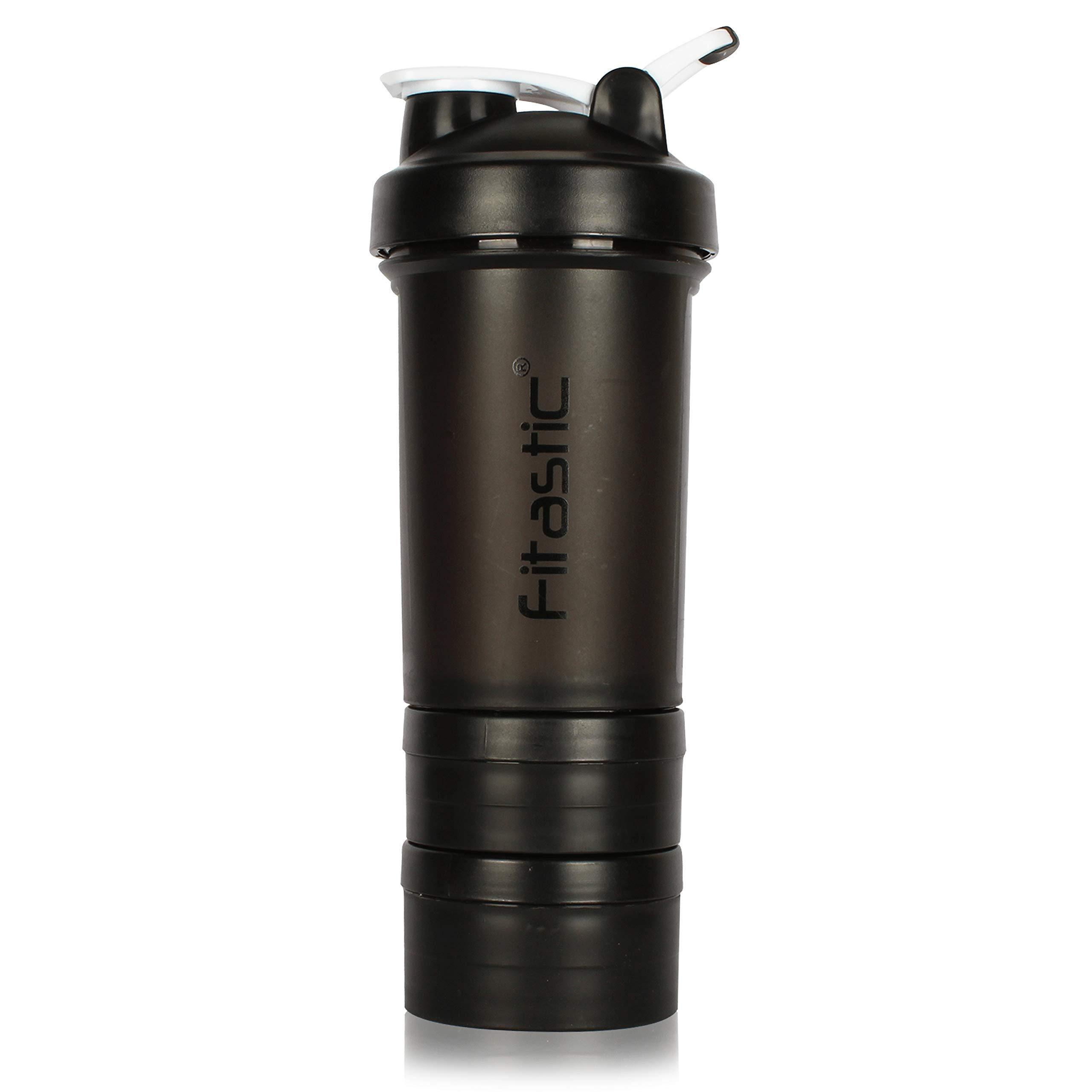 FITASTIC Fitastic ProMax Shaker Bottle 500ml with Extra Storage Compartment 100% Leakproof Guarantee, Ideal for Protein for Gym(Pack of 1, Black, Plastic)
