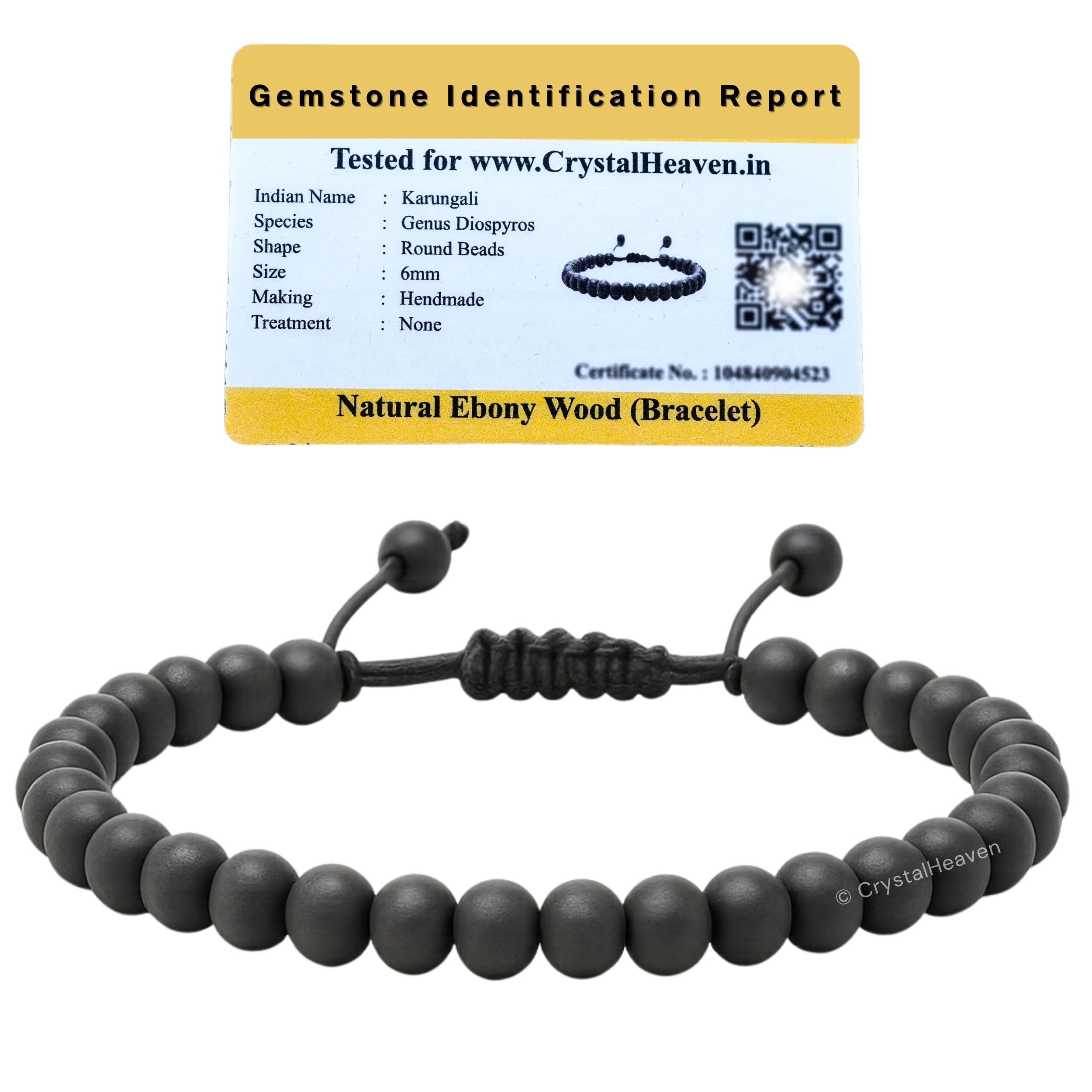Crystal Heaven Certified Karungali Bracelet Original for Men Women - Black Ebony Wood Bracelet - Original and Natural Karukali Malai for Men Women Pooja Supplies (6mm Beads, Adjustable)