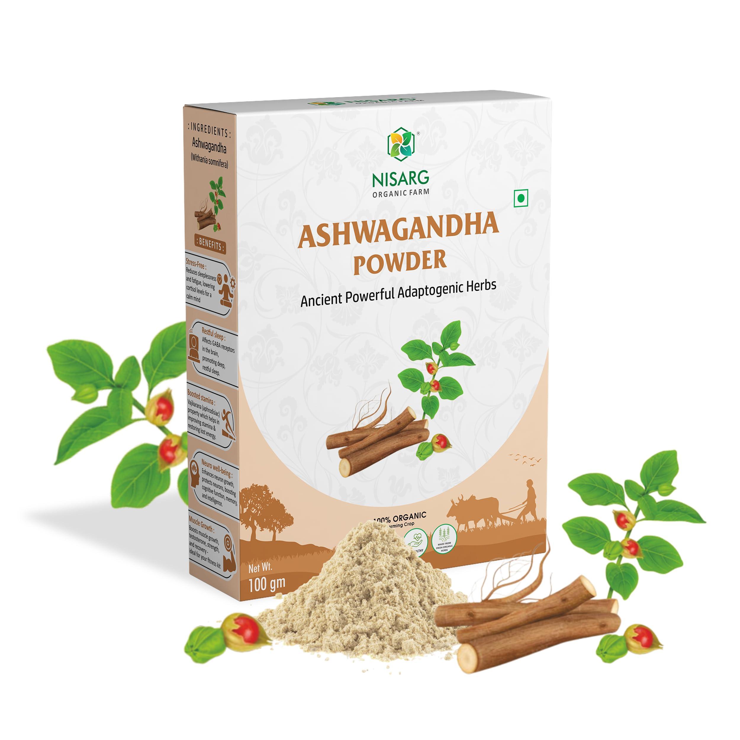 Nisarg Organic Farm Nisarg Natural Ashwagandha Root Powder No Added Preservative Helps Fight Anxiety and Stress Ashwagandha Podi/Amukkara Kizhangu/Asvagandha Churna Non-GMO Anxiety Issues-Pack of 1,1kg