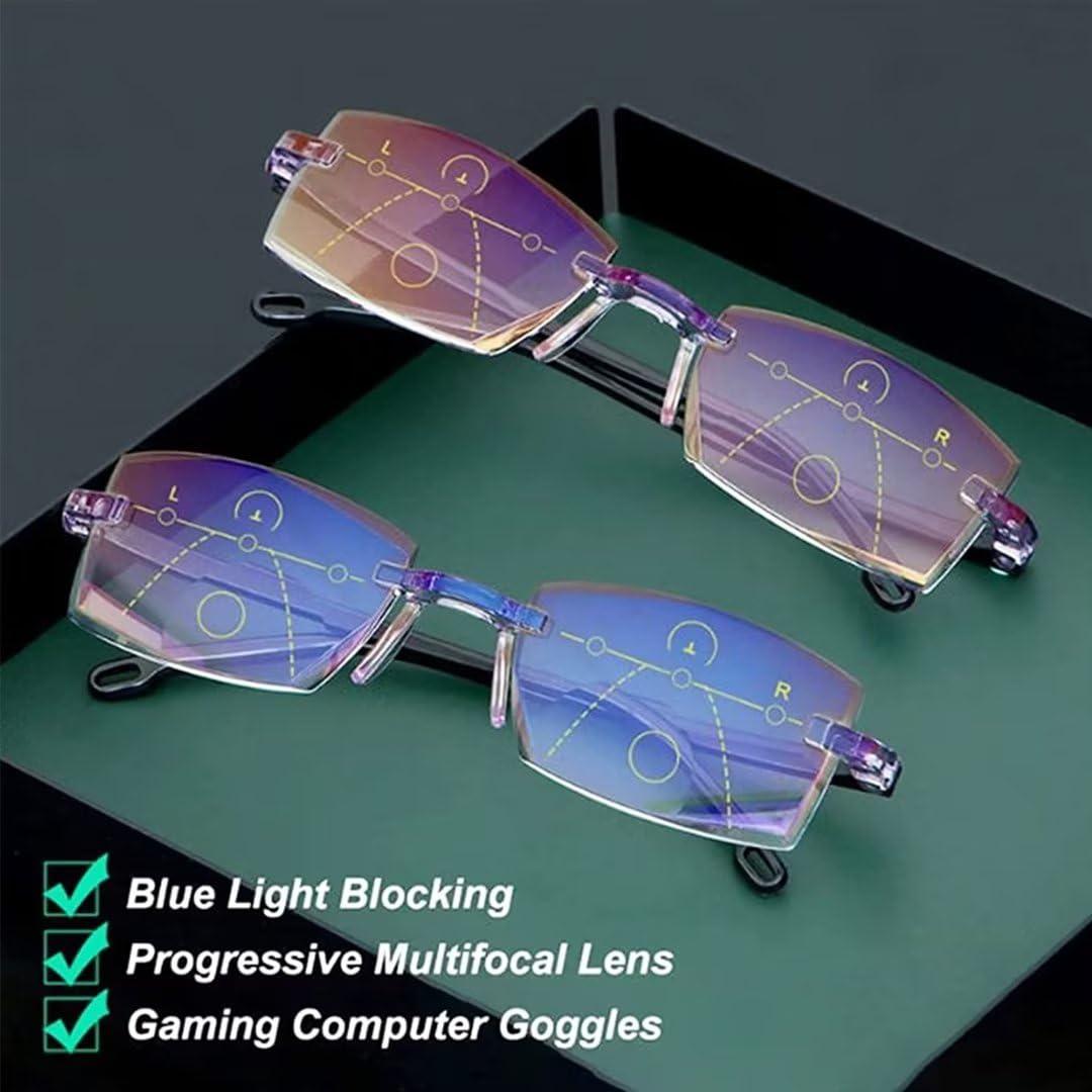 Oplviude 2pcs Color Glint Readers - Color Glint Sapphire High Hardness Anti-blue Progressive Far and Near Dual-use Presbyopic Reading Glasses (+3.50/ (65-70))