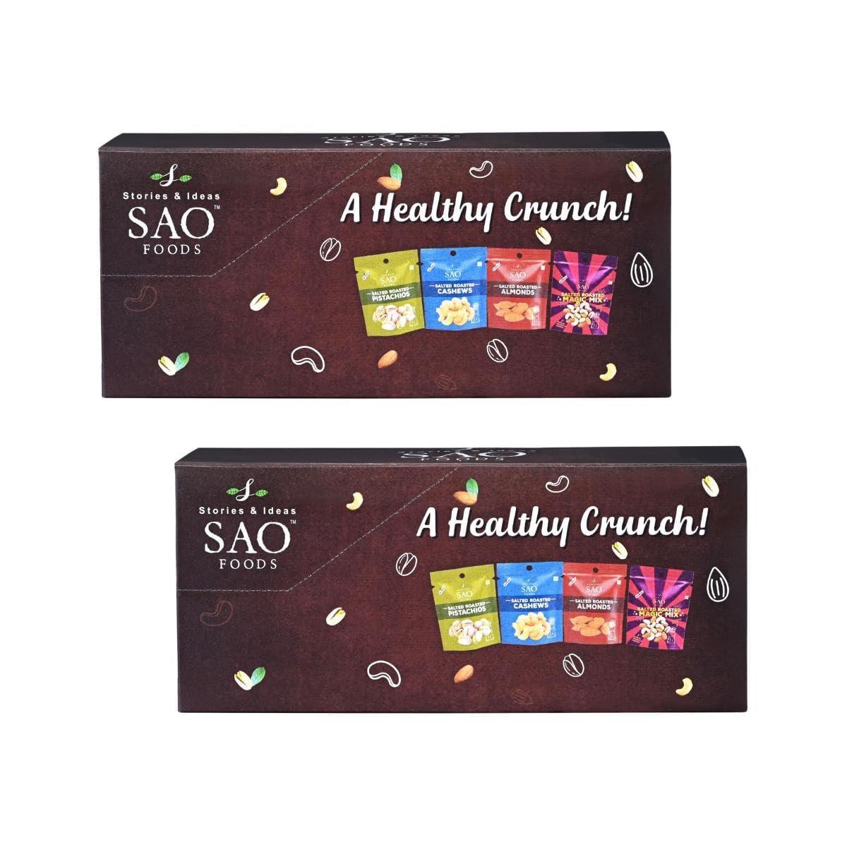 Stories & Ideas SAO Foods Stories & Ideas SAO Foods Roasted & Salted Assorted Dry Fruits Box Snacking Packs Of 12 Grm Each,Magic Mix: 8 Small Packs + Almonds: 4 Small Packs + Cashews: 4 Small Packs + Pistachios: 4 Small Packs