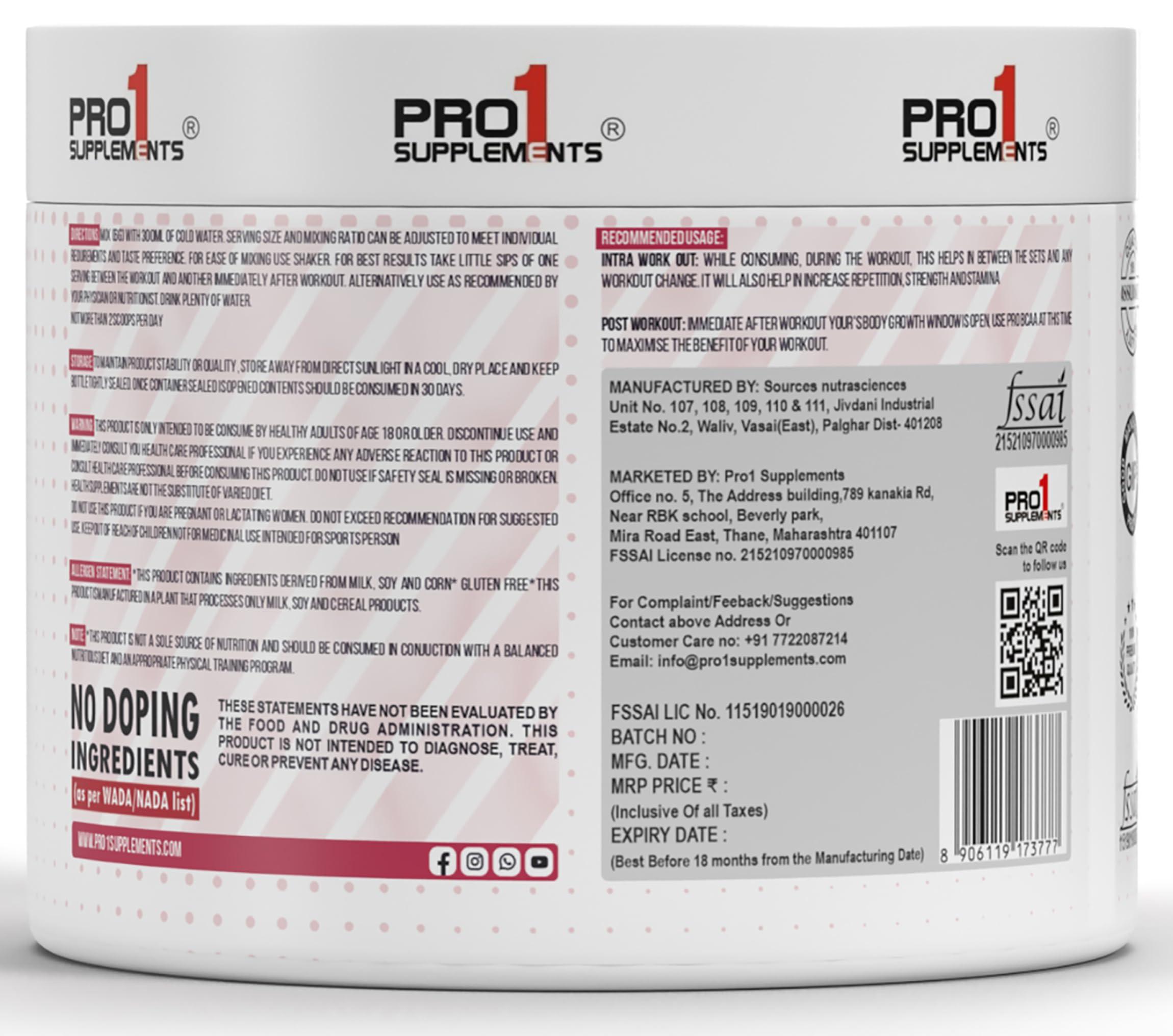Pro1 Supplements Pro1 Supplements Pro BCAA Powder | bcaa Supplements for men & Women 180g - Blueberry Flavour