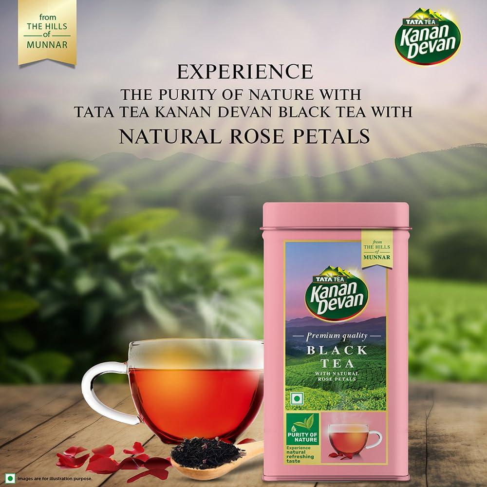 Kanan Devan Kanan Devan Tata Tea, Premium Black Tea, With Natural Rose Petals, From The Hills Of Munnar, Flavoured Tea, 125G - Granule