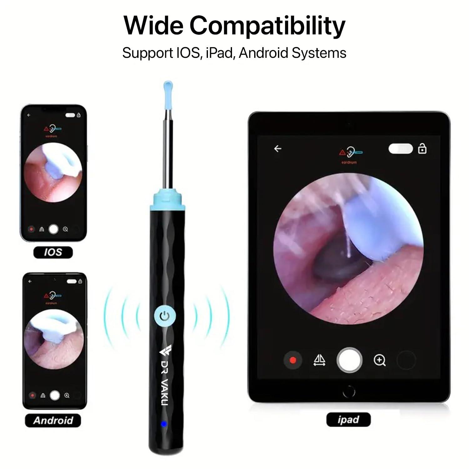 DR VAKU Dr Vaku Earocam Earwax Removal Tool Kit with HD Camera Wifi Connection & 6 LED Lights Endoscope Tool Ear Cleaner for iOS & Android + 10 Silicone Tips Free