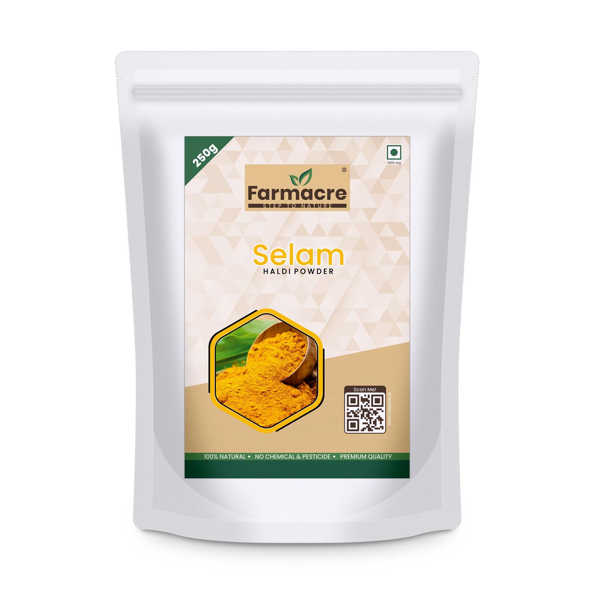 Farmacre With Logo Farmacre Selam Haldi Powder/Turmeric Powder/Natural Haldi Powder - 250 gms Pack | Product Of Cow Based Natural Farming (CBNF) | Product Of Chemicals Free & Pesticides Free (250 gm)