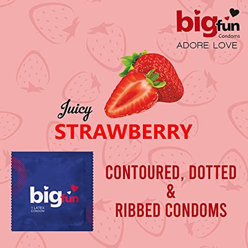 BIGFUN Bigfun Flavoured Dotted, Ribbed & Contoured Long Last Condoms For Men Count 10 - Total 30 Pcs (Juicy Strawberry, Pack of 3)