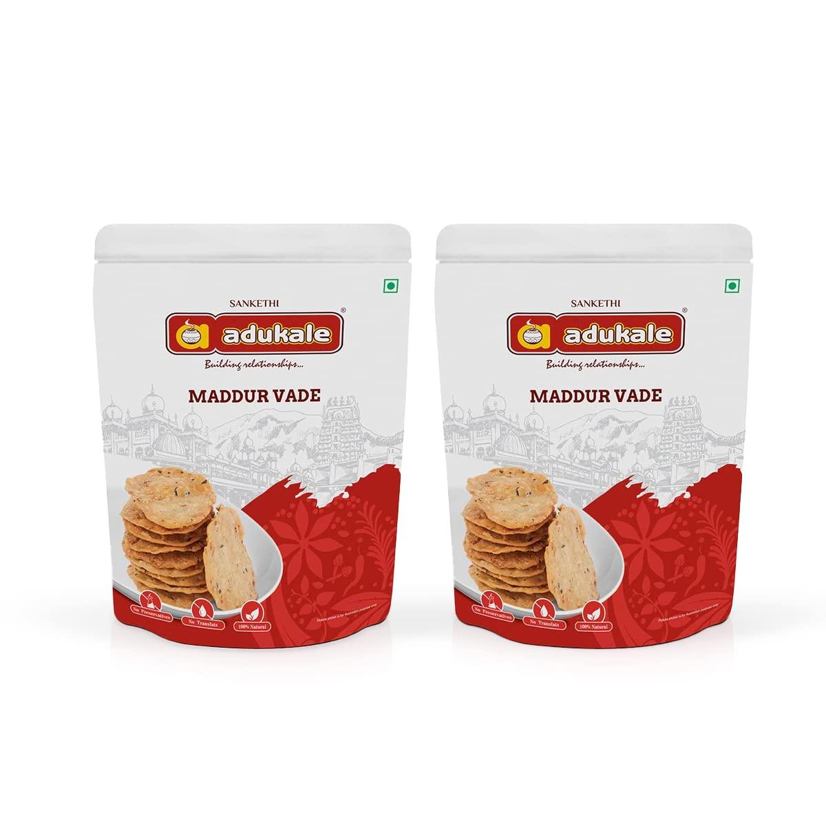 adukale Adukale Maddur Vade Combo | South Indian Snacks | No Palm Oil | 180 Gram Pack (Pack of 2 Combo)