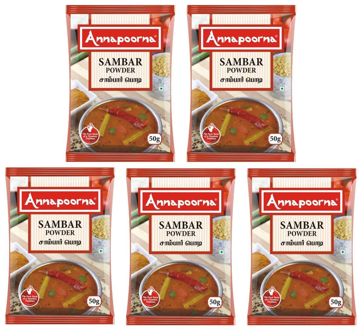 Generic ANNAPOORNA Sambar Powder 50 g | Pack of 5 | Total 250 g | The Taste that Unites | Handpicked Taste of Homemade Spice Products Since 1975