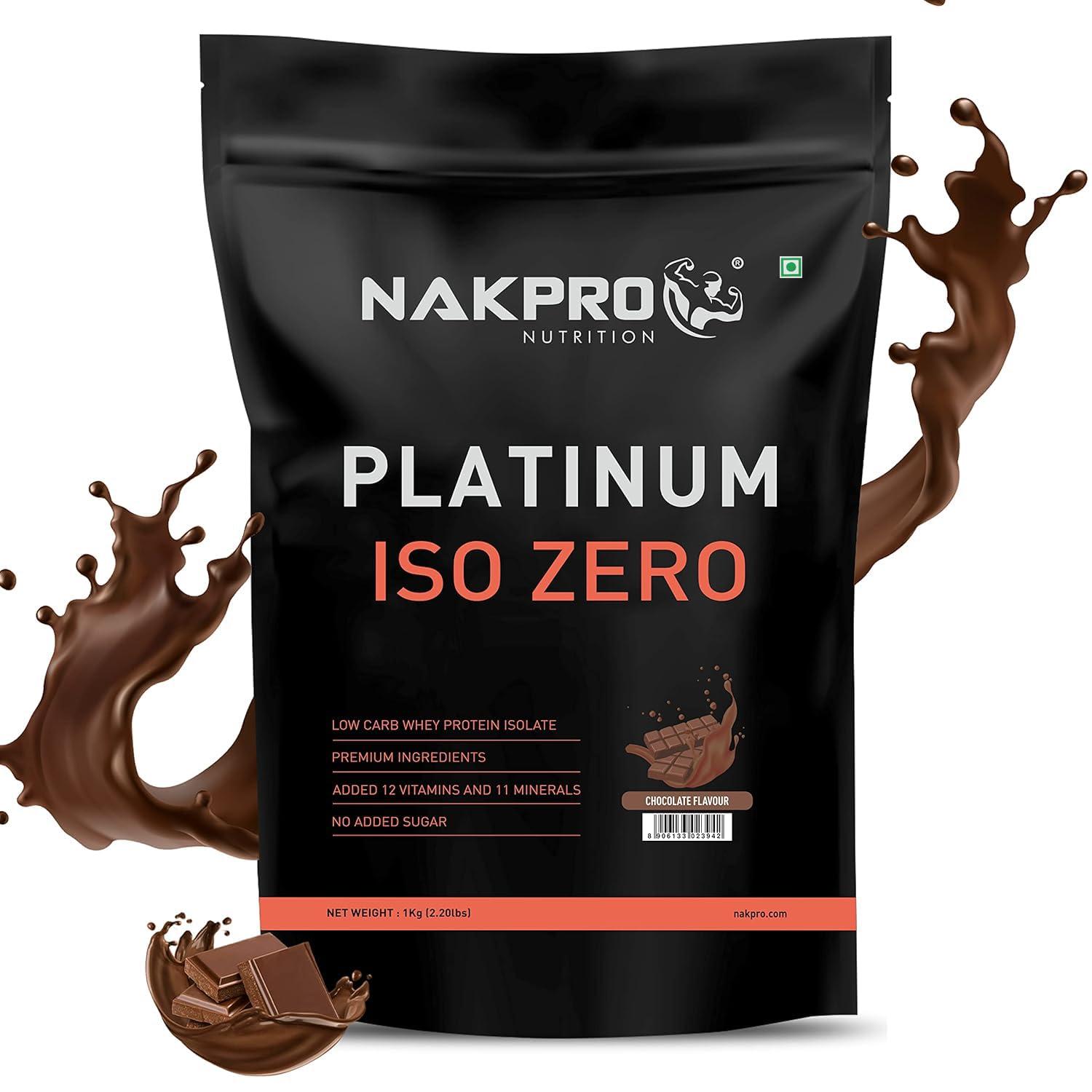NAKPRO NAKPRO PLATINUM ISO ZERO 100% Whey Protein Isolate |Low Carbs|Added Vitamins & Minerals | Easy Mixing, Easy Digesting Whey Protein Supplement Powder for Men, Women & Athletes | 1 Kg Chocolate Flavour
