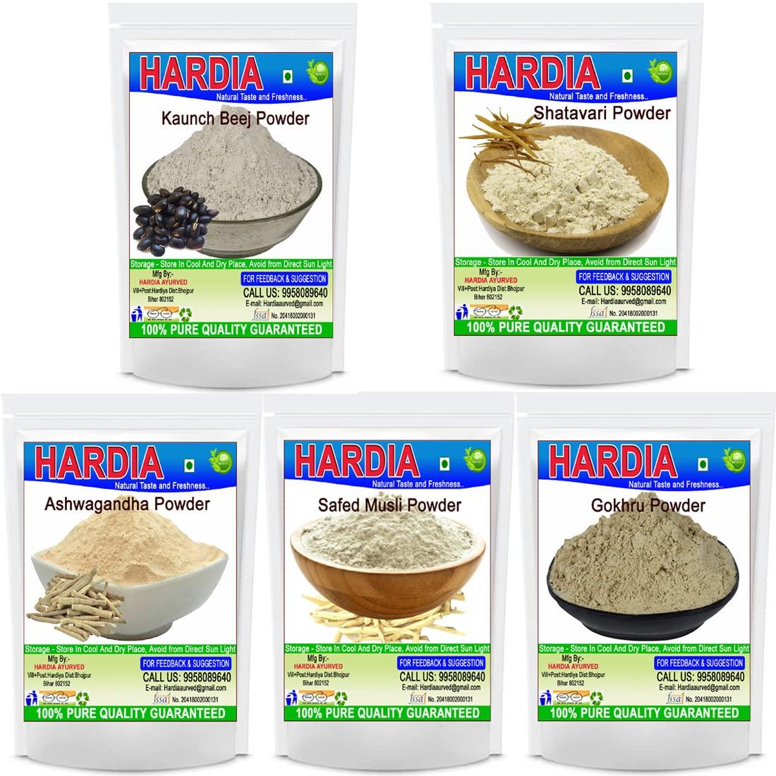 Hardia Hardia ashwagandha musli shatavar konch beej gokhru powder 250gm combo pack