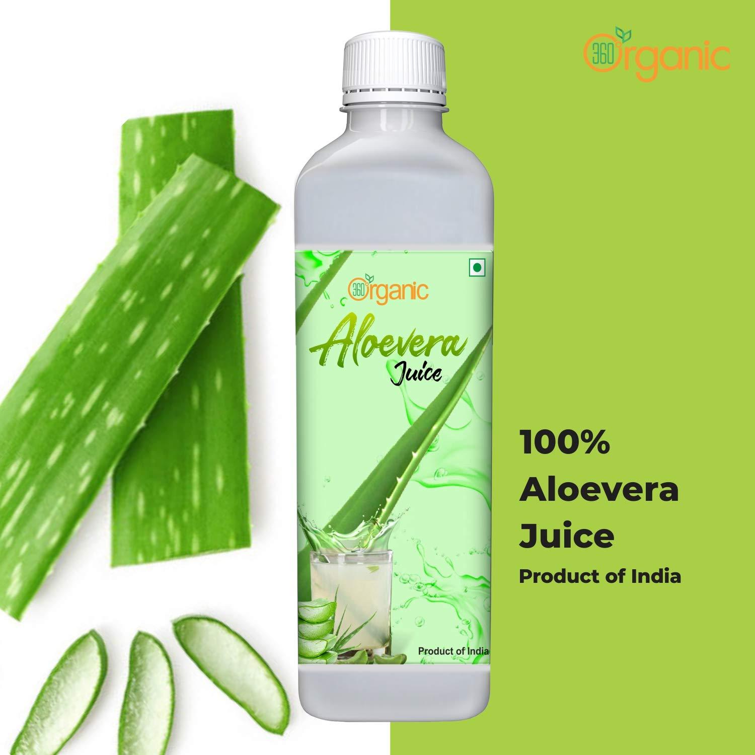 360 Degree Organic 360 Degree Organic Aloe Vera Juice for Skin and Hair No Added Sugar - 500ml (Pack 1)