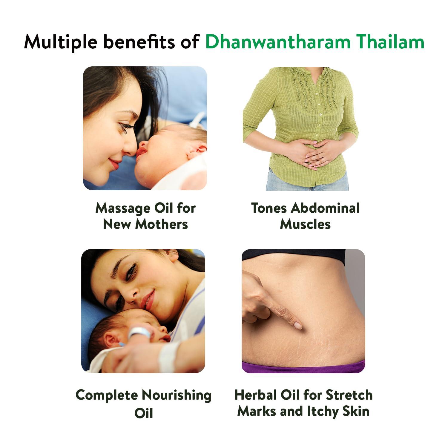 KERALA ayurveda Kerala Ayurveda Dhanwantharam Thailam - 200 ml | Ayurvedic Oil for Prenatal & Postnatal Recovery | Ideal for Stretch Marks Removal for Men & Women | Massage Oil for Relaxed Body | Strengthens Muscles