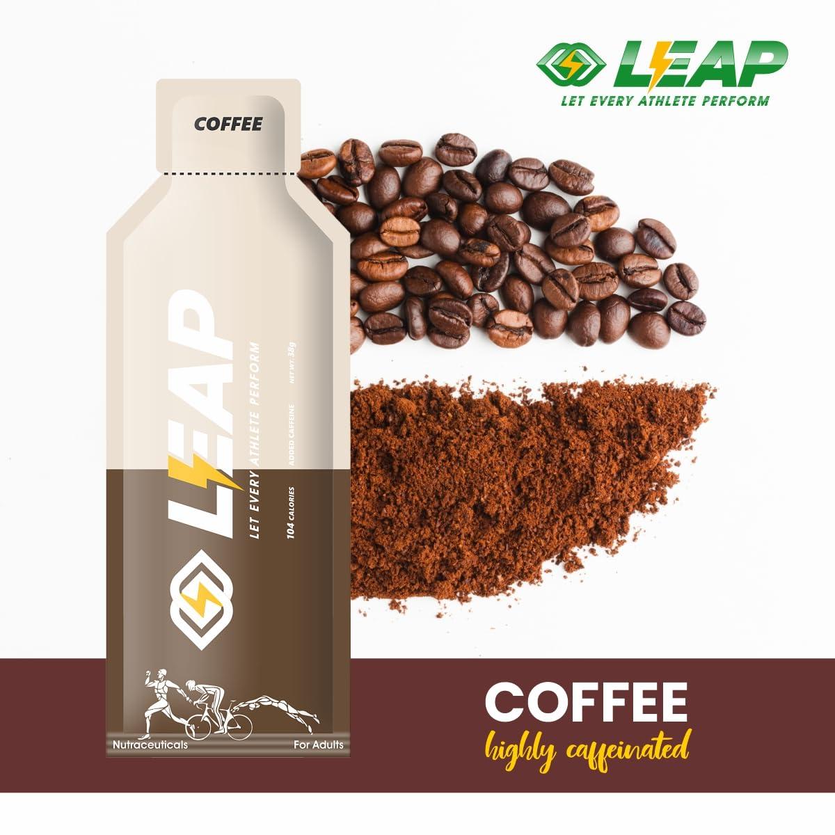 LEAP Leap Energy Gel for Runners, Cyclists & Athletes -Natural Ingredients for Quick Energy & Easy Digestion - Contains Amino Acids & MCT Oil - For Pre, During, Post Work Out (Coffee-Highly Caffeinated)