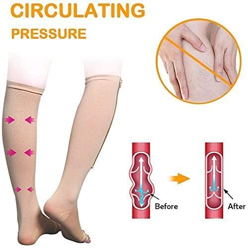 Anugrah ANUGRAH Medical Compression Stockings for Varicose Veins | Compression Socks for Women & Men | Varicose Vein Stockings | Compression Stockings for Varicose Veins | Open Toe Compression Socks - L/XL size. Beige Color
