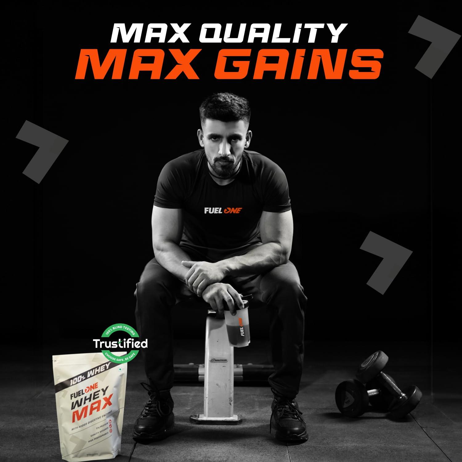 FUELONE FUELONE Whey Max (Chocolate, 1kg / 2.2lbs) | Whey Protein Concentrate & Whey Protein Isolate | 27g Protein