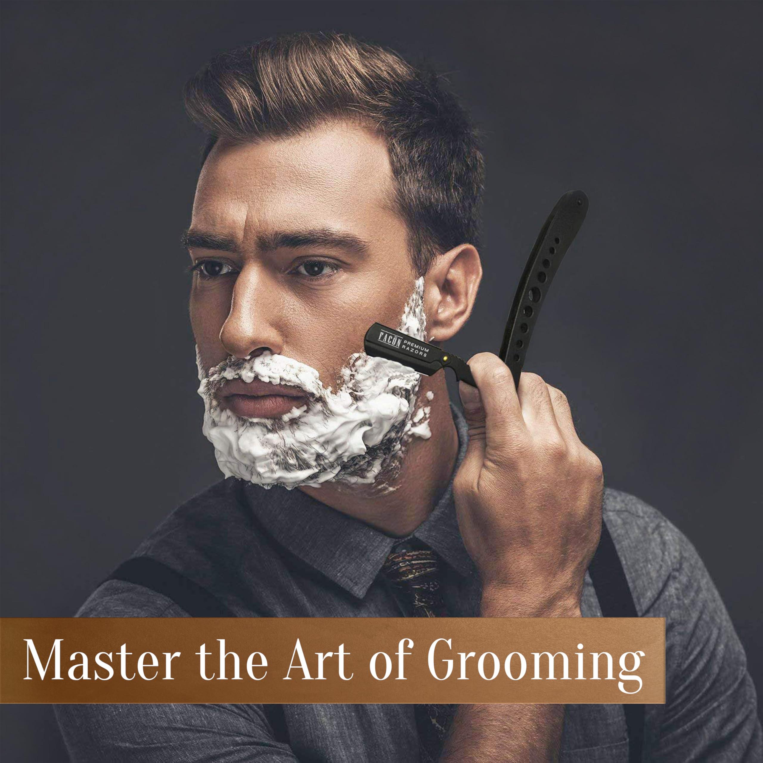 FACON 100 BLADES + Facn Professional Classic Straight Edge Barber Razor - Salon Quality Cut Throat Shavette