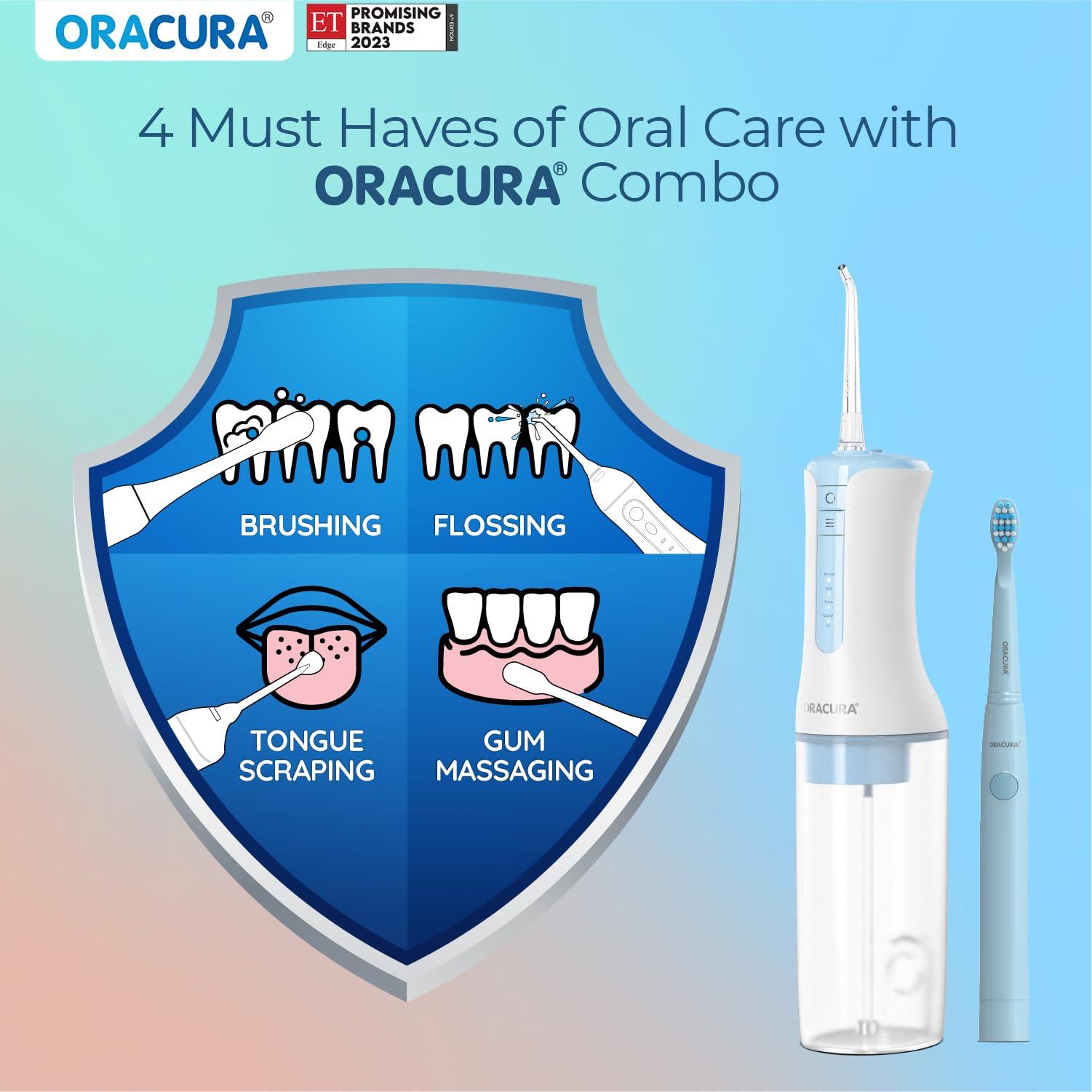 ORACURA ORACURA Daily Care Combo Black OC300 Smart Pro Water Flosser & Grey SB200 Sonic Lite Electric Rechargeable Toothbrush