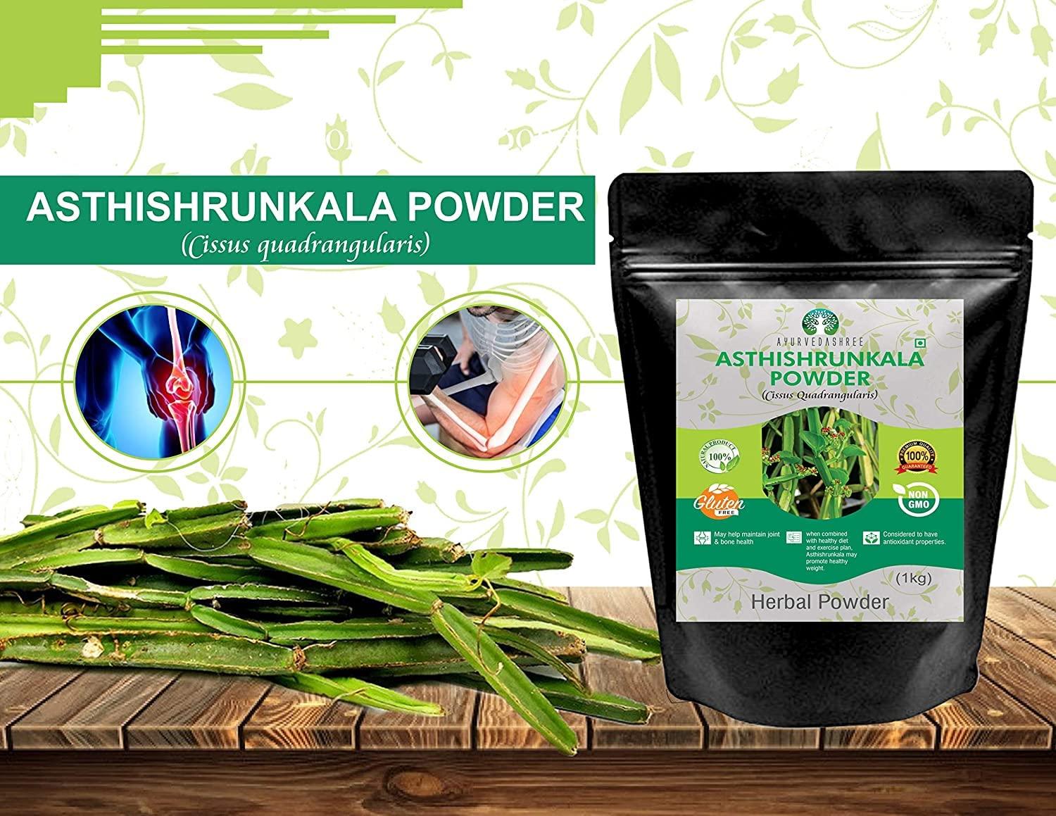 Ayurvedashree Asthishrunkala Powder Cissus quadrangularis 1 kg Pack (Cissus quadrangularis) - Hadjod - Cissus Quadrangularis - 1 KG Pack - Non GMO - Gluten Free